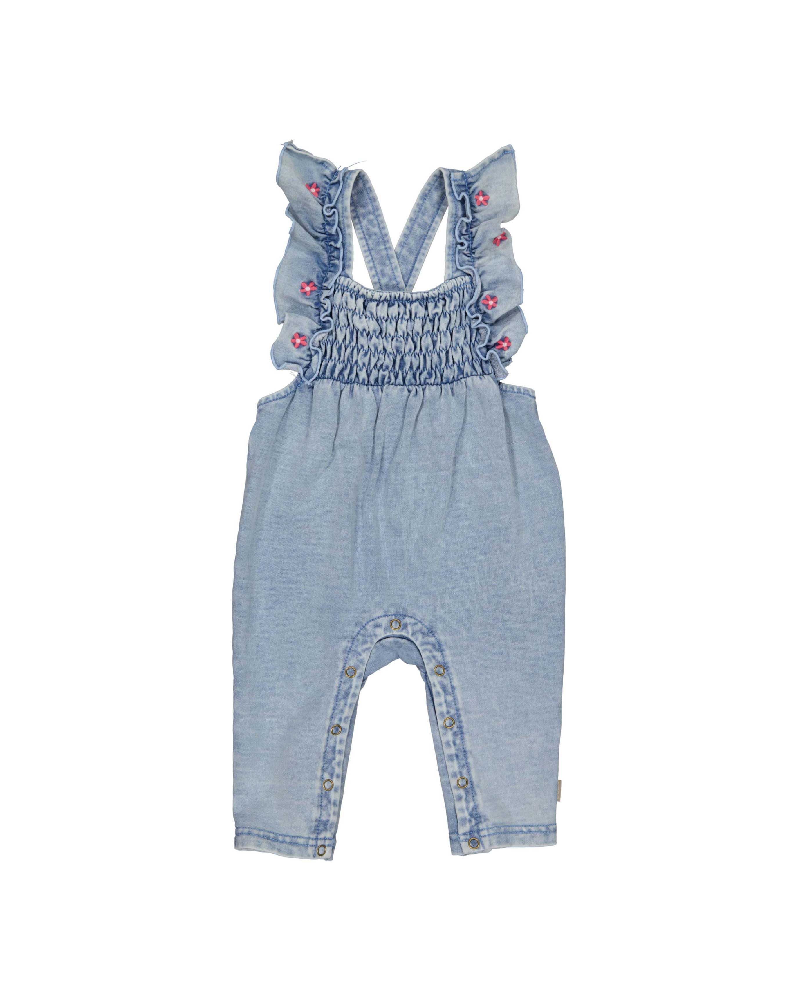 💙 Denim Baby Jumpsuit met Ruches – Little Flower Denim | BESS
