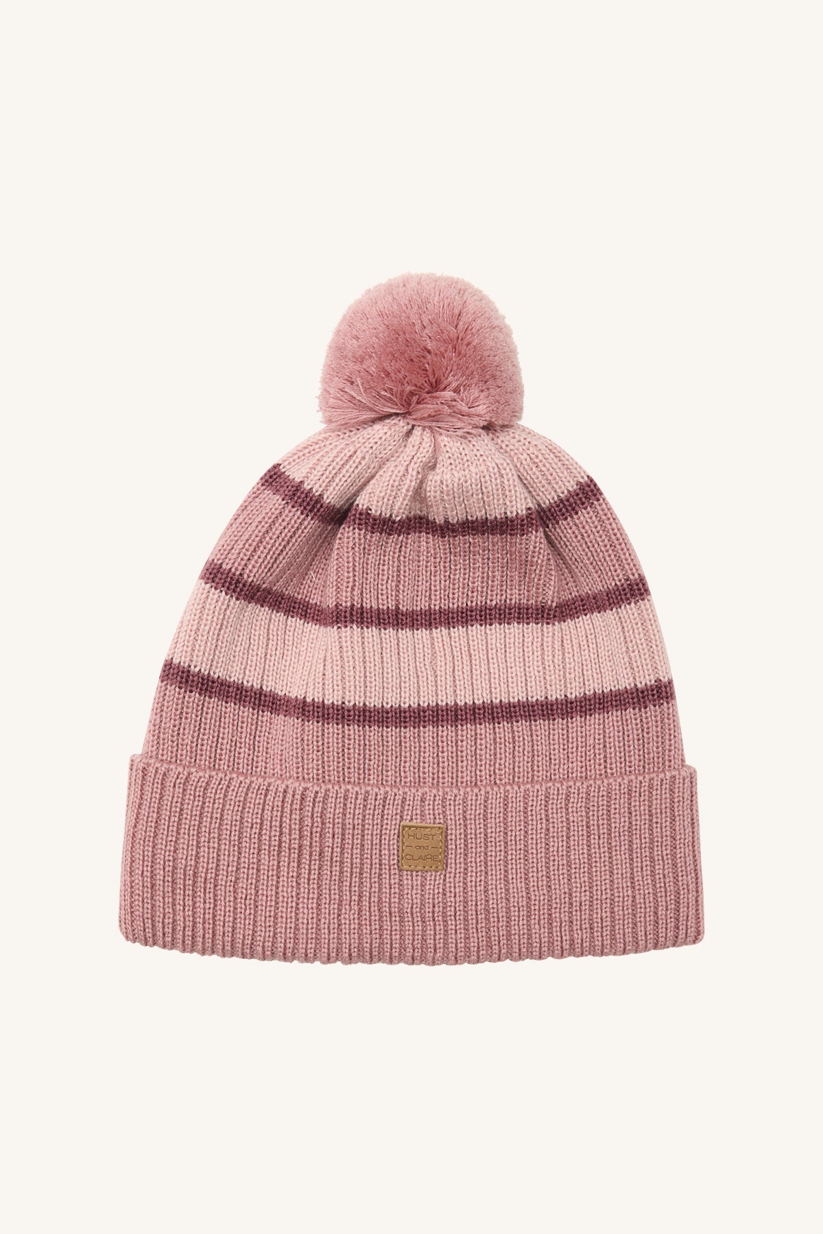 Mooi Hust&Claire muts in roze met brede strepen en smalle strepen in verschillende tinten roze.&nbsp;