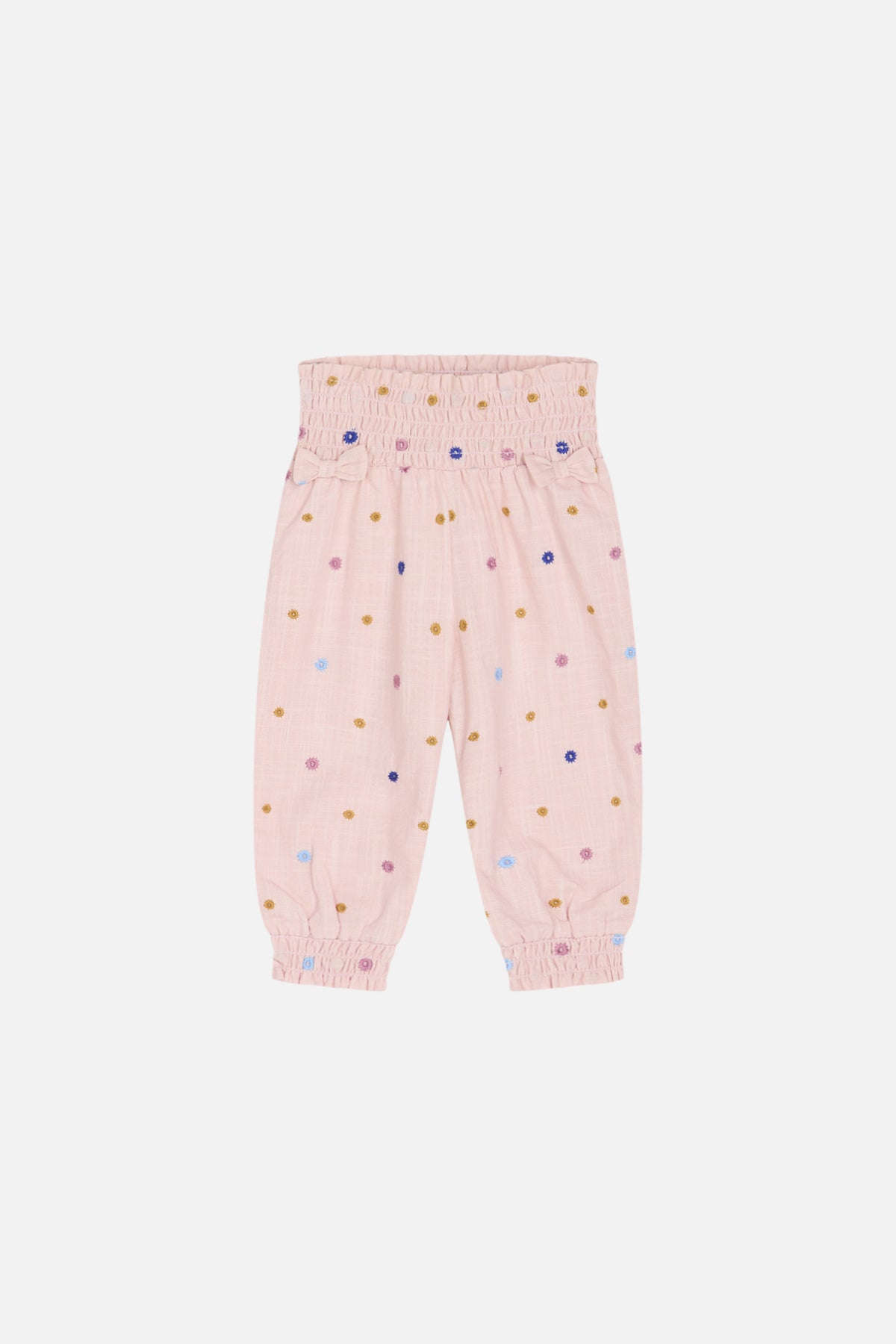 Zachte katoenen broek met geborduurde bloemen