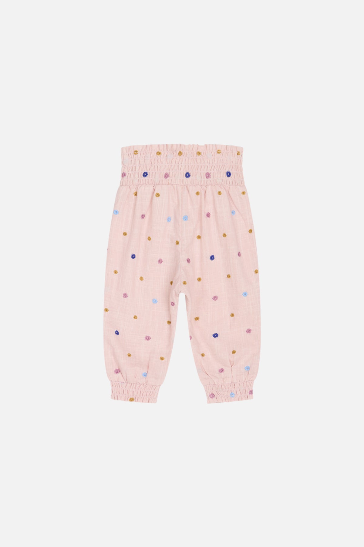 Zachte katoenen broek met geborduurde bloemen