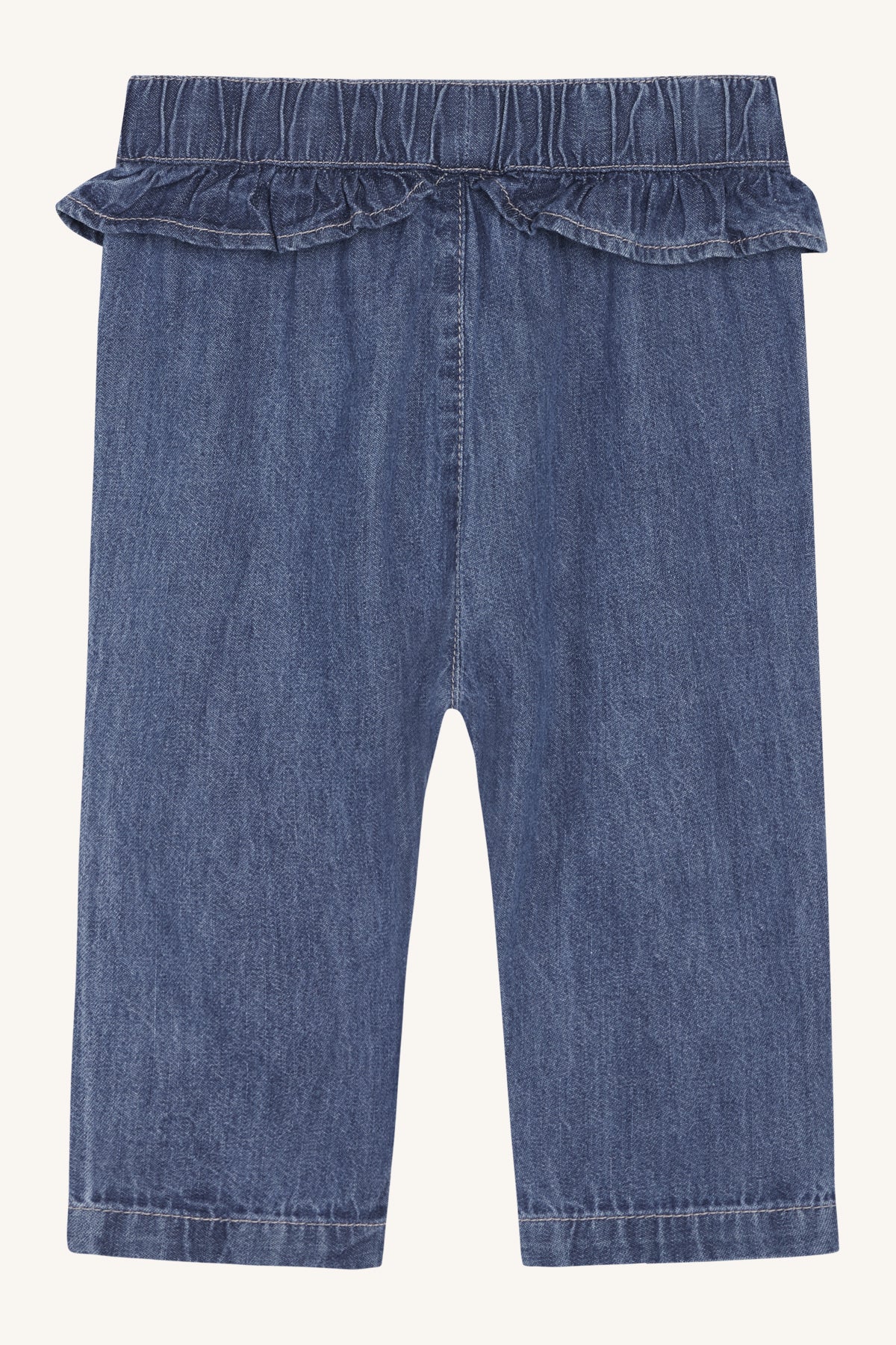Denim broek met ruches op de taille.