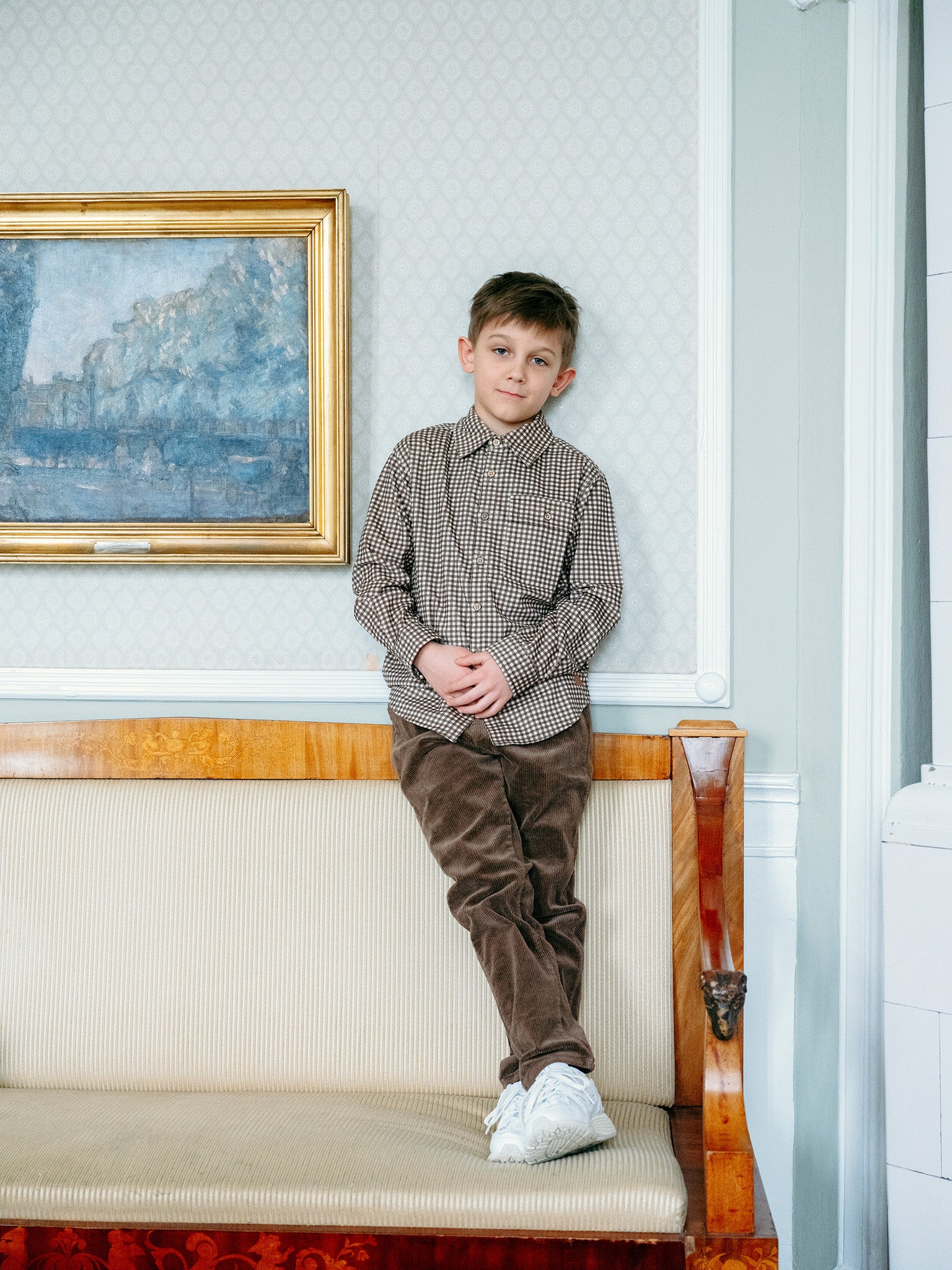 Geruit overhemd in geweven corduroy