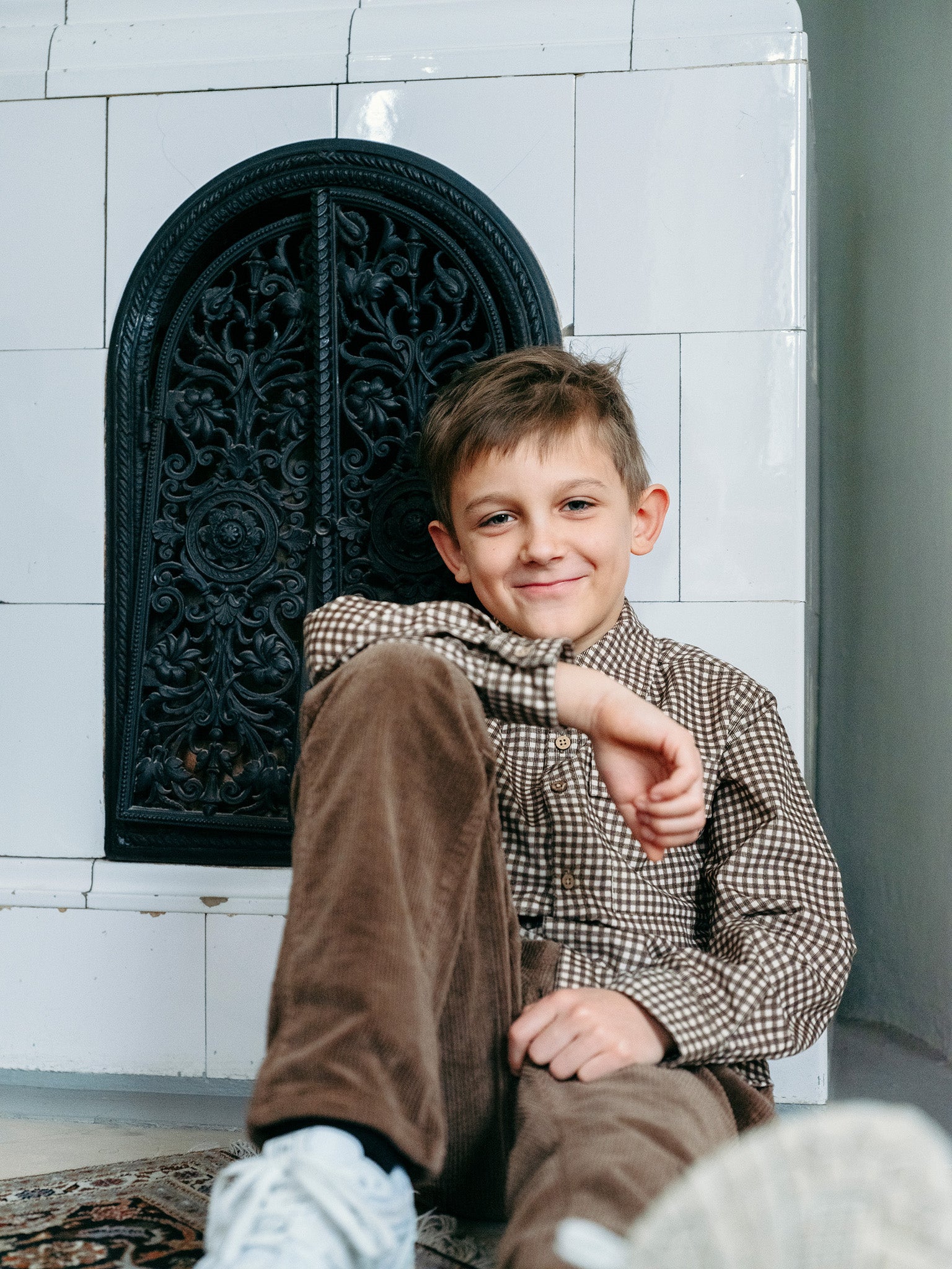 Geruit overhemd in geweven corduroy