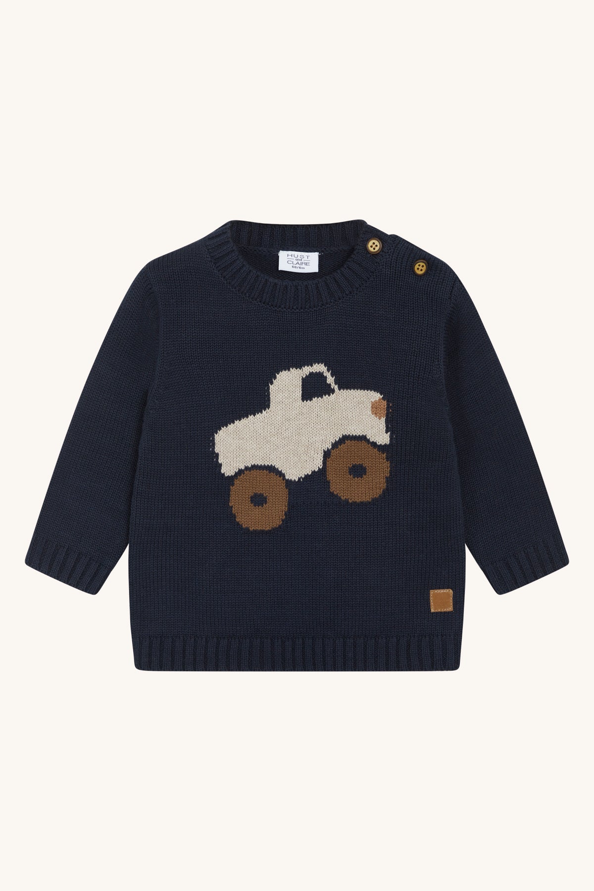 Leuke blauwe trui met vrachtwagen