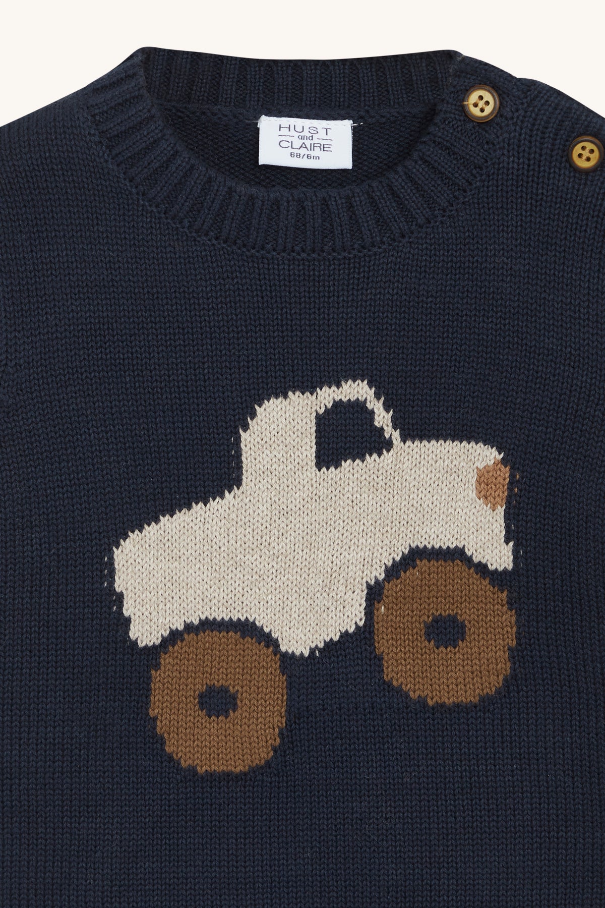 Leuke blauwe trui met vrachtwagen