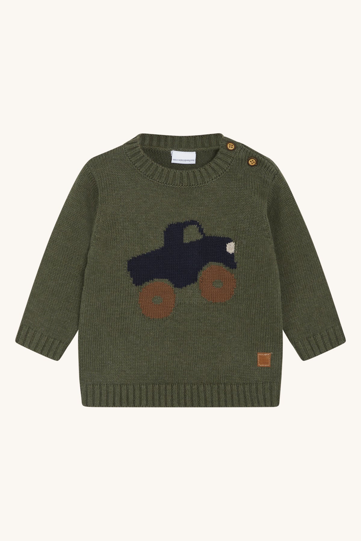 Leuke kaki trui met vrachtwagen