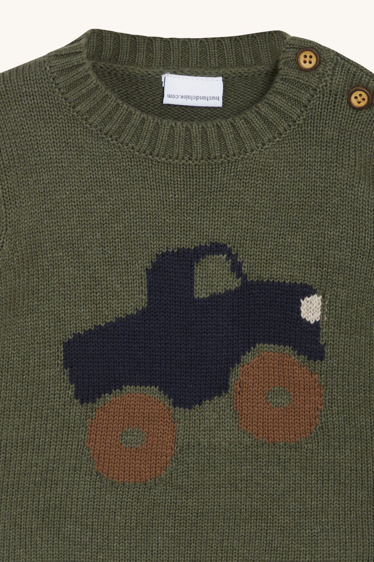 Leuke kaki trui met vrachtwagen