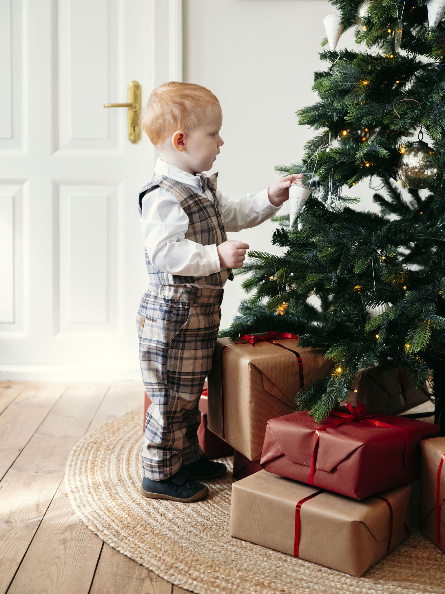 Gevoerde geruite broek met elastische taille