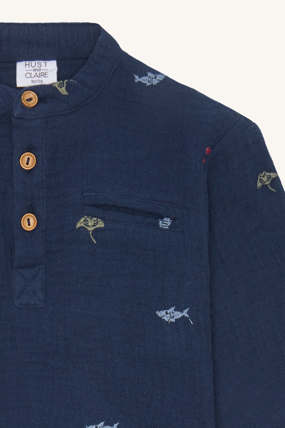 Hust & Claire - Marineblauw Katoenen Hemd met Geborduurde Zee-elementen