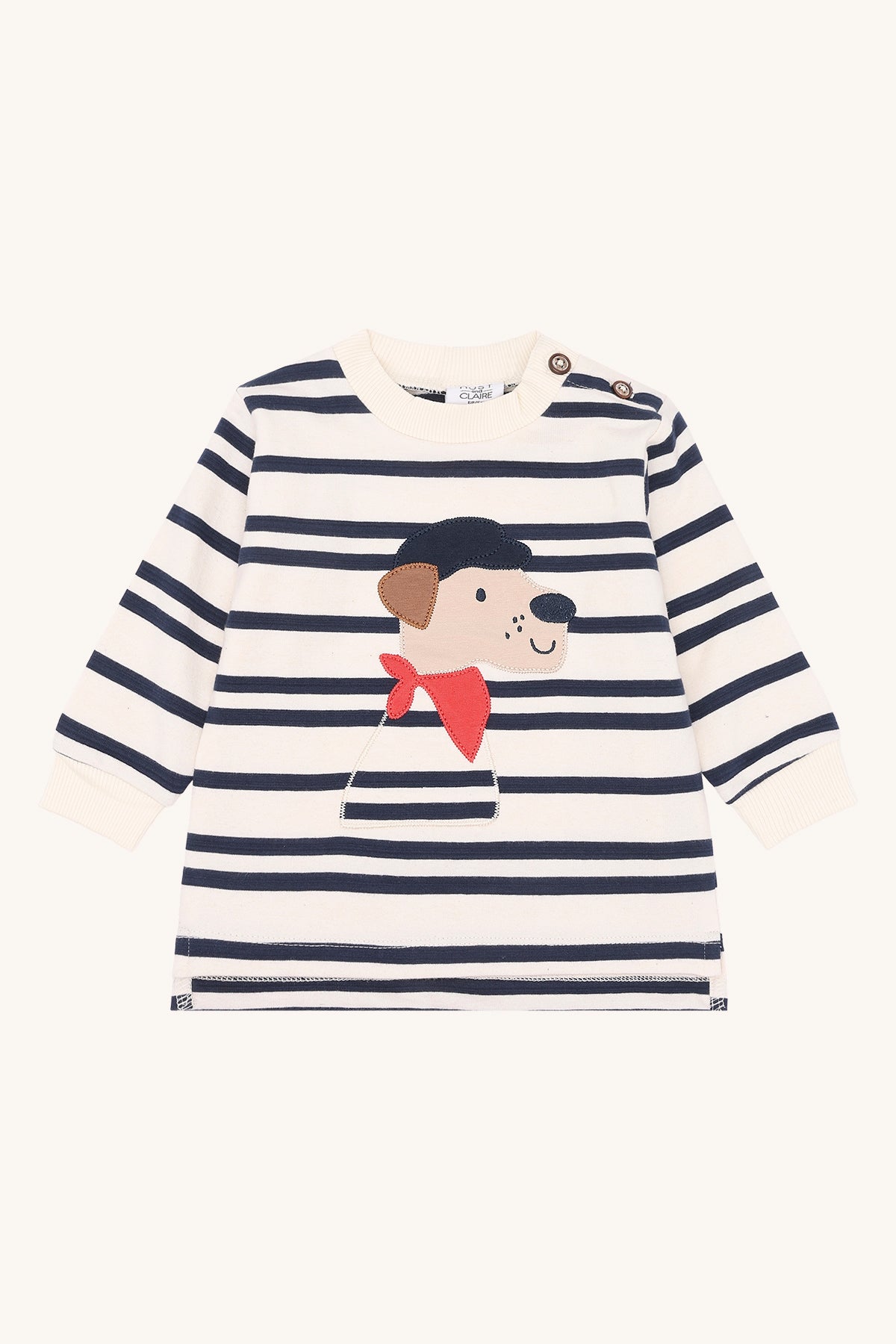 Ahoy, kleine matroos! Gestreepte sweater met schattige hond van Hust & Claire