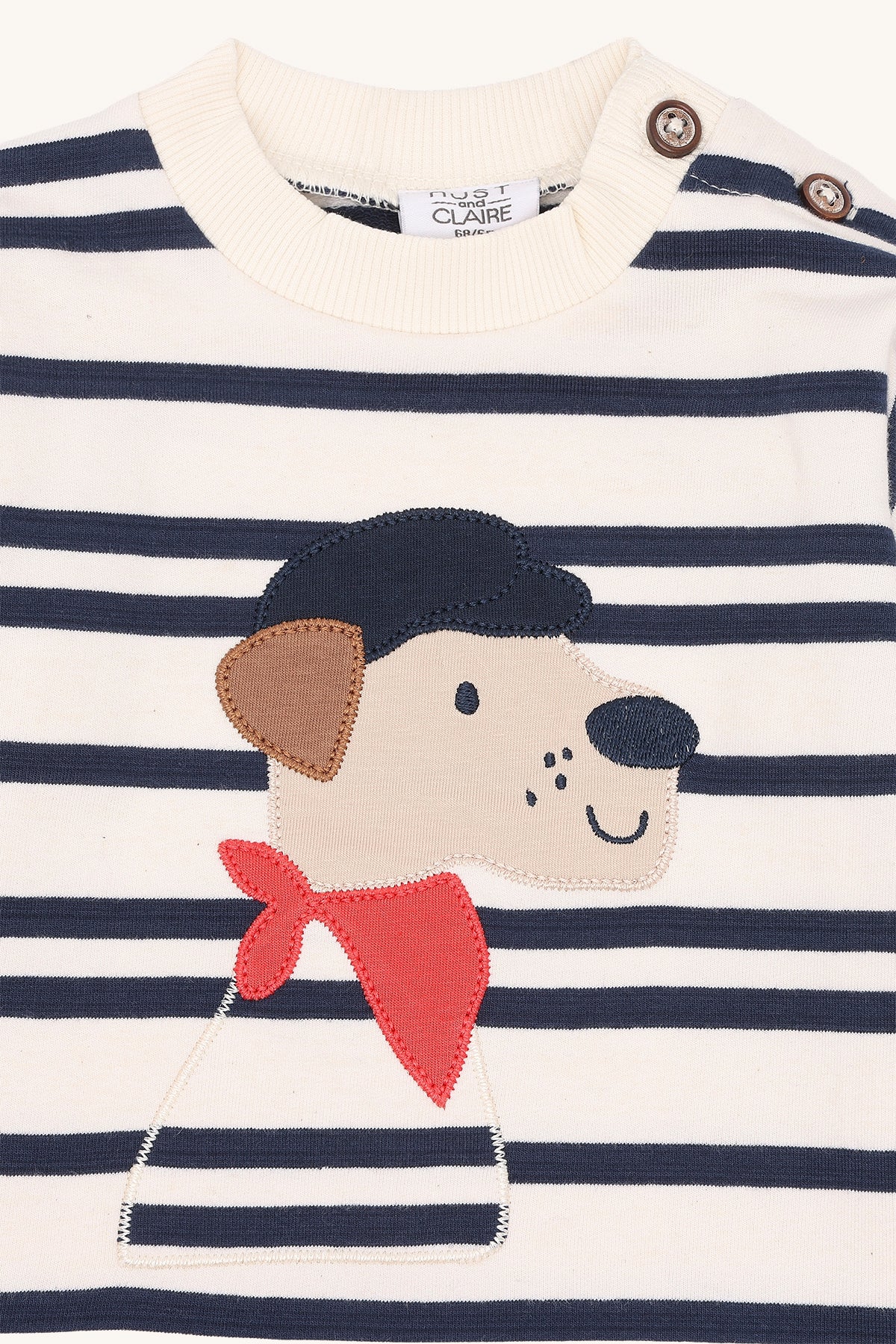 Ahoy, kleine matroos! Gestreepte sweater met schattige hond van Hust & Claire