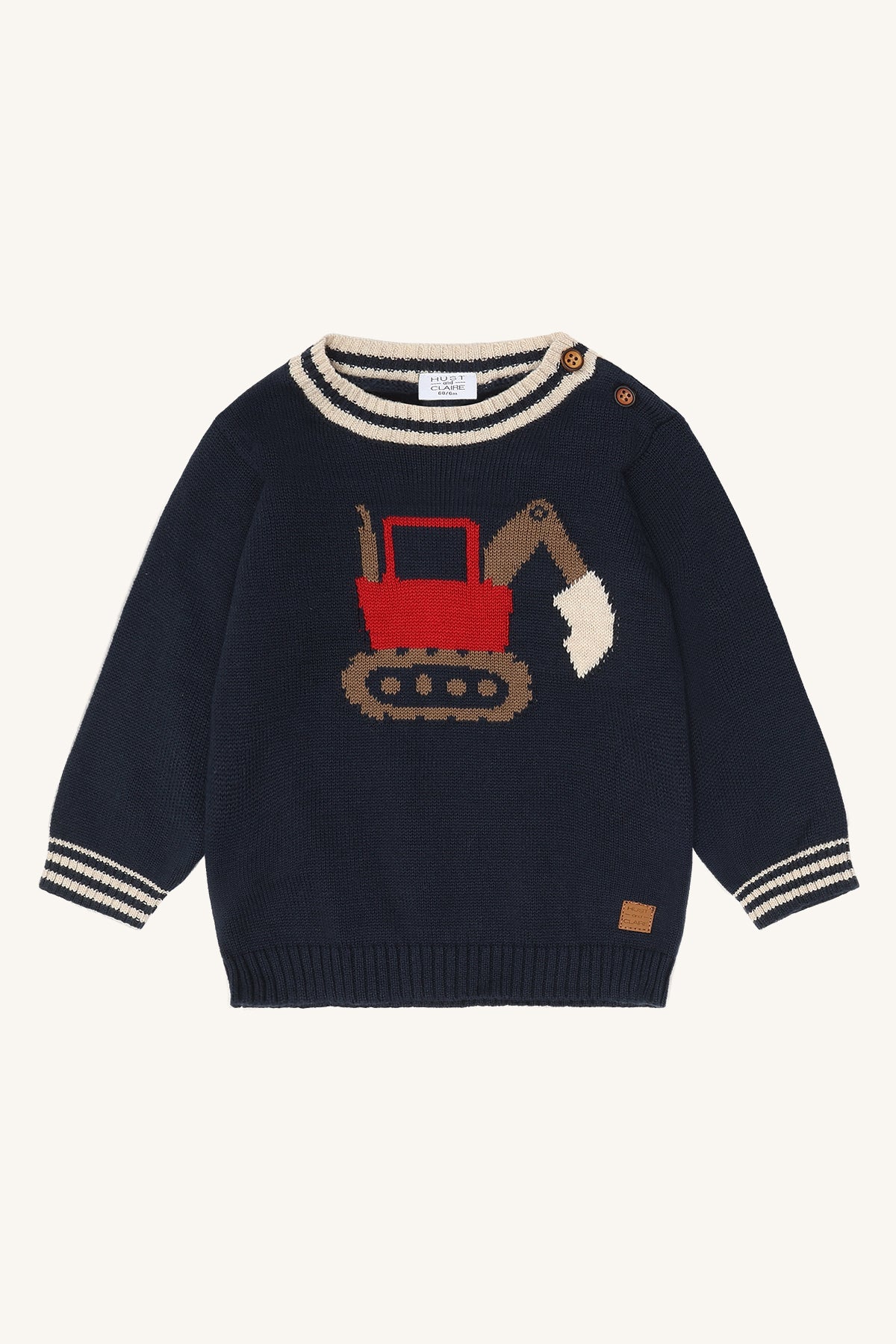 🚜 Donkerblauwe Trui met Graafmachine – Hust & Claire 🚜