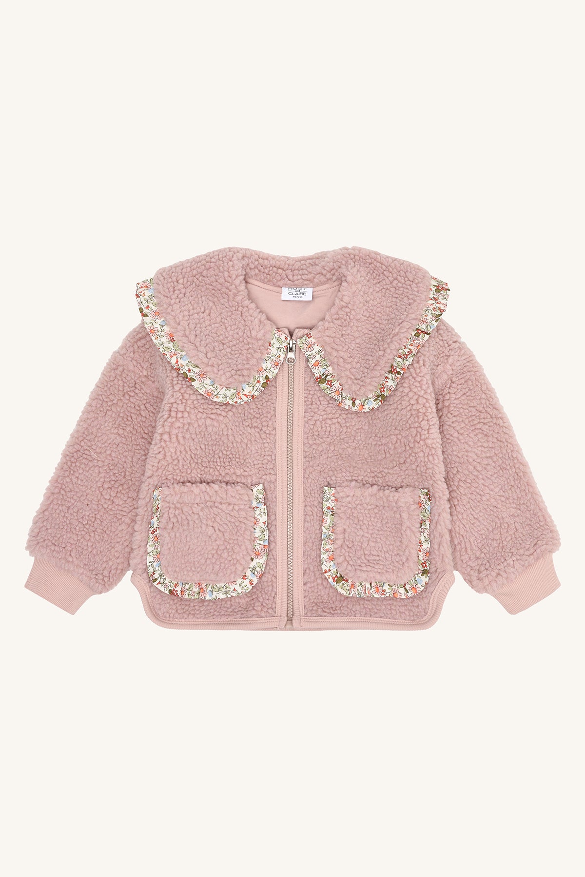 🌸 Zacht & Schattig – Roze Teddy Jasje met Bloemenkraag van Hust & Claire