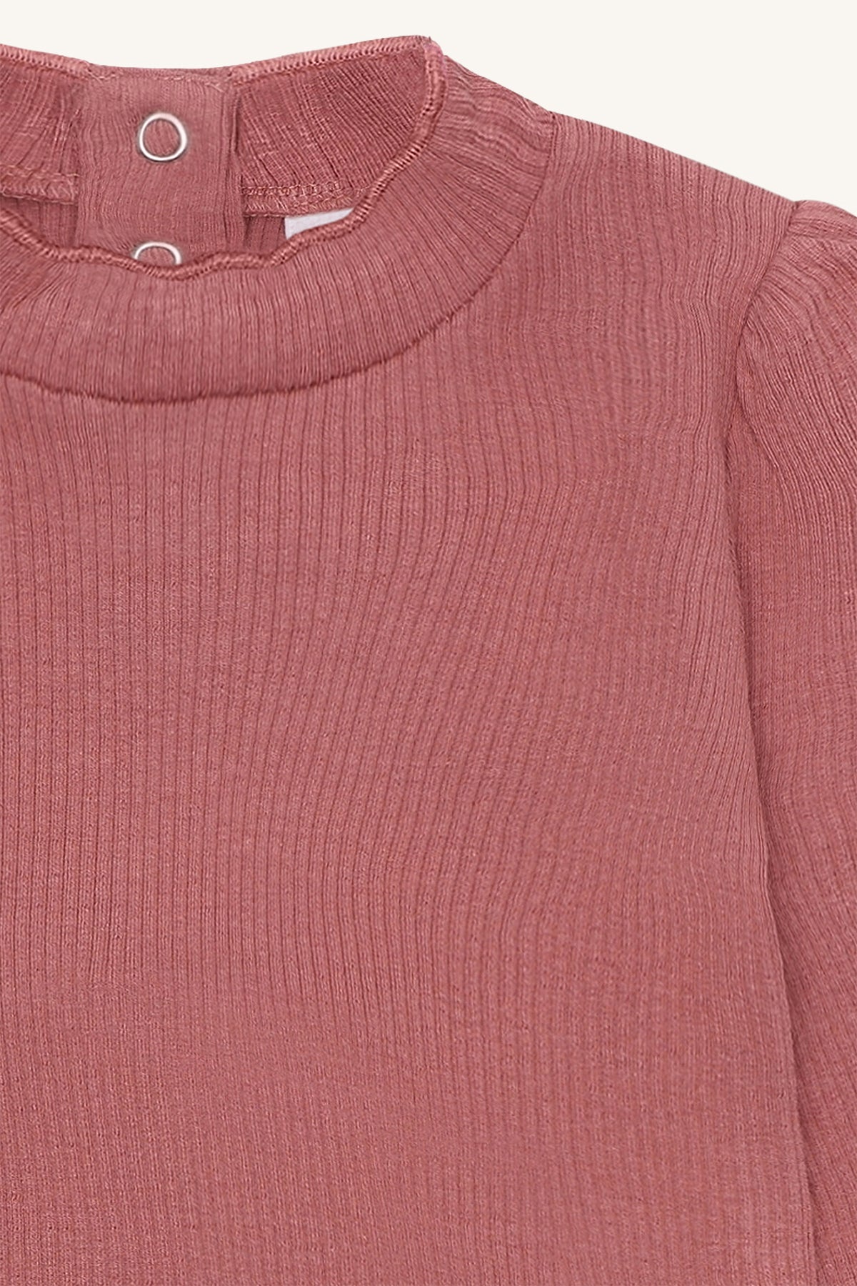 🌸 Ribgebreide Lange Mouwen Body – Vintage Roze