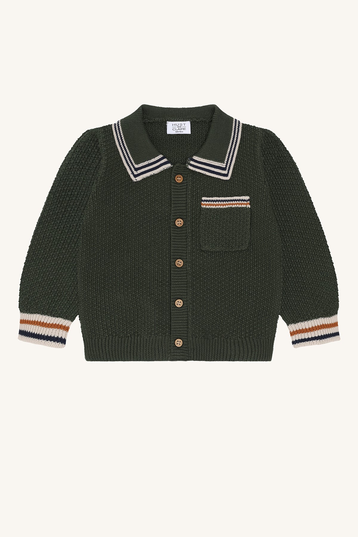 🌿 Donkergroene gebreide trui/cardigan met kraag – Hust & Claire