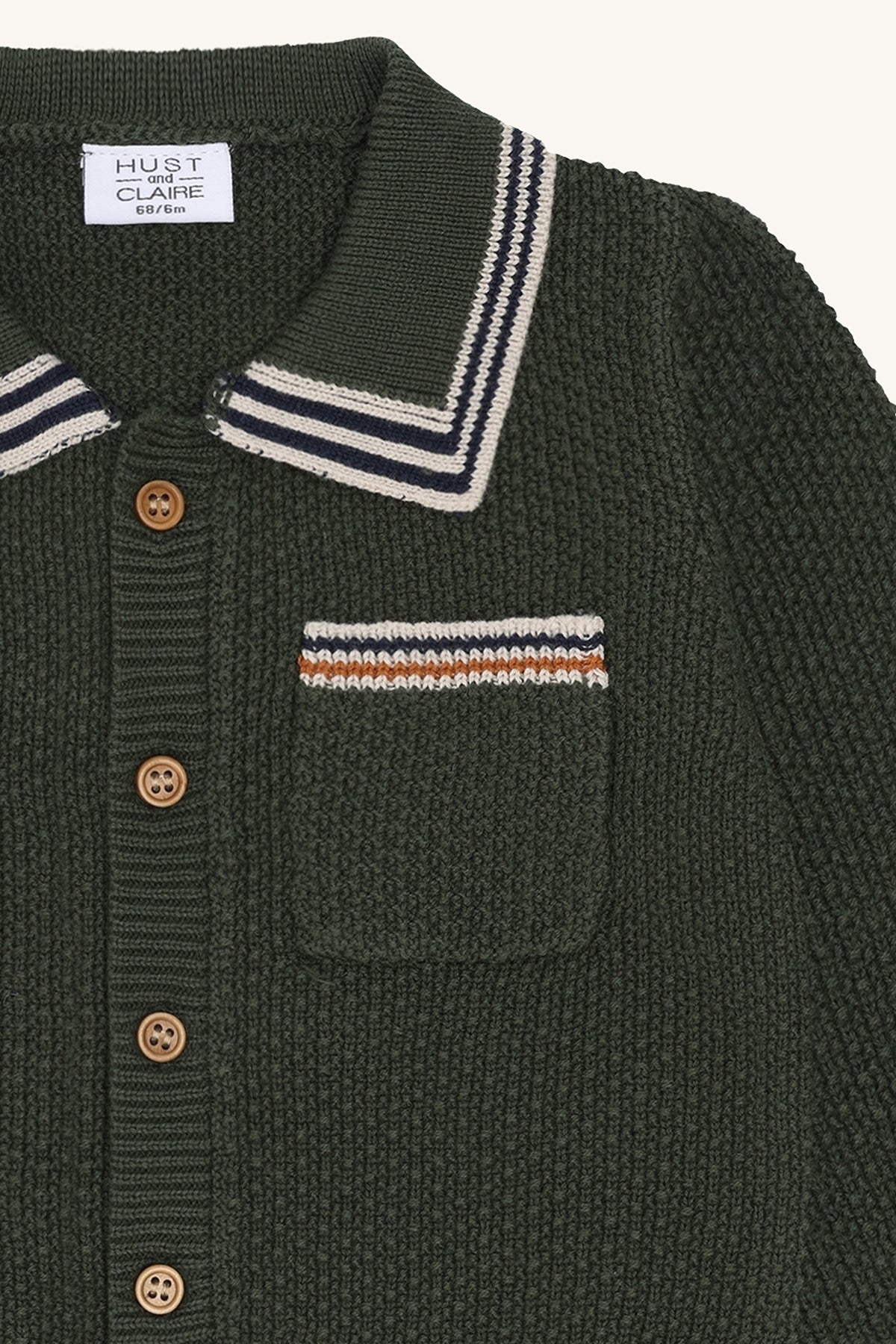 🌿 Donkergroene gebreide trui/cardigan met kraag – Hust & Claire