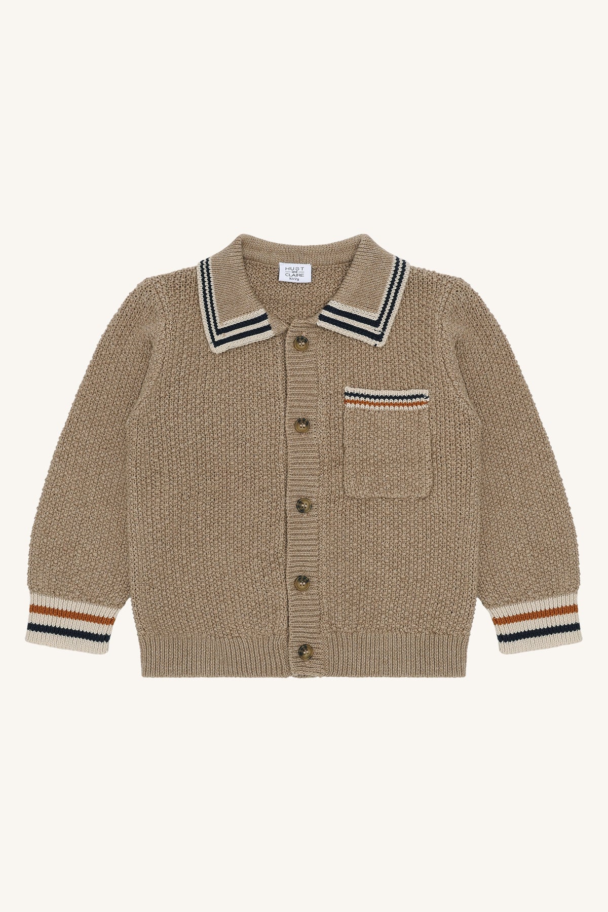 🤎 Beige gebreide trui/cardigan met kraag – Hust & Claire