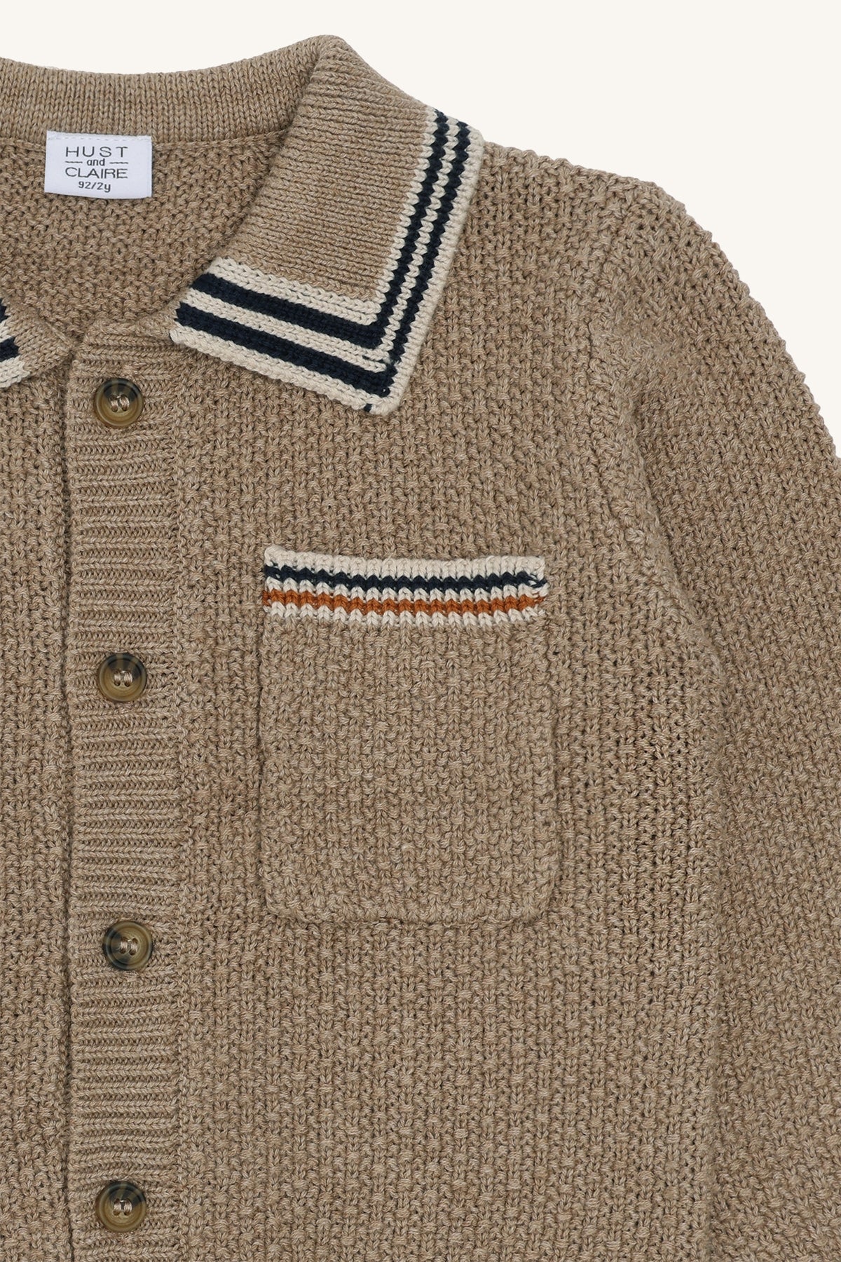 🤎 Beige gebreide trui/cardigan met kraag – Hust & Claire