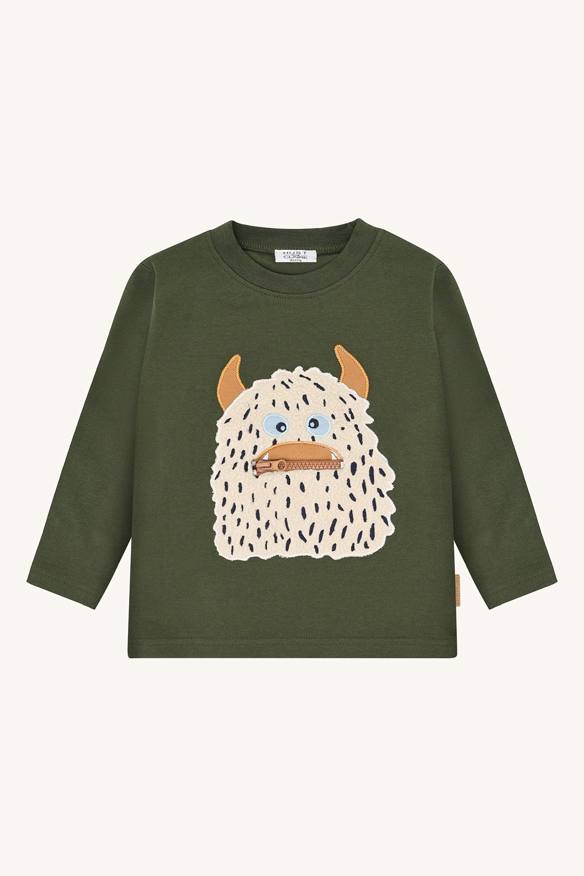 🧢 Donkergroene sweater met monster – Hust & Claire