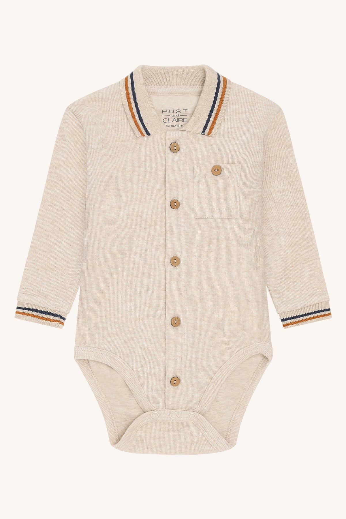 👶 Beige ribbody met kraag – Hust & Claire