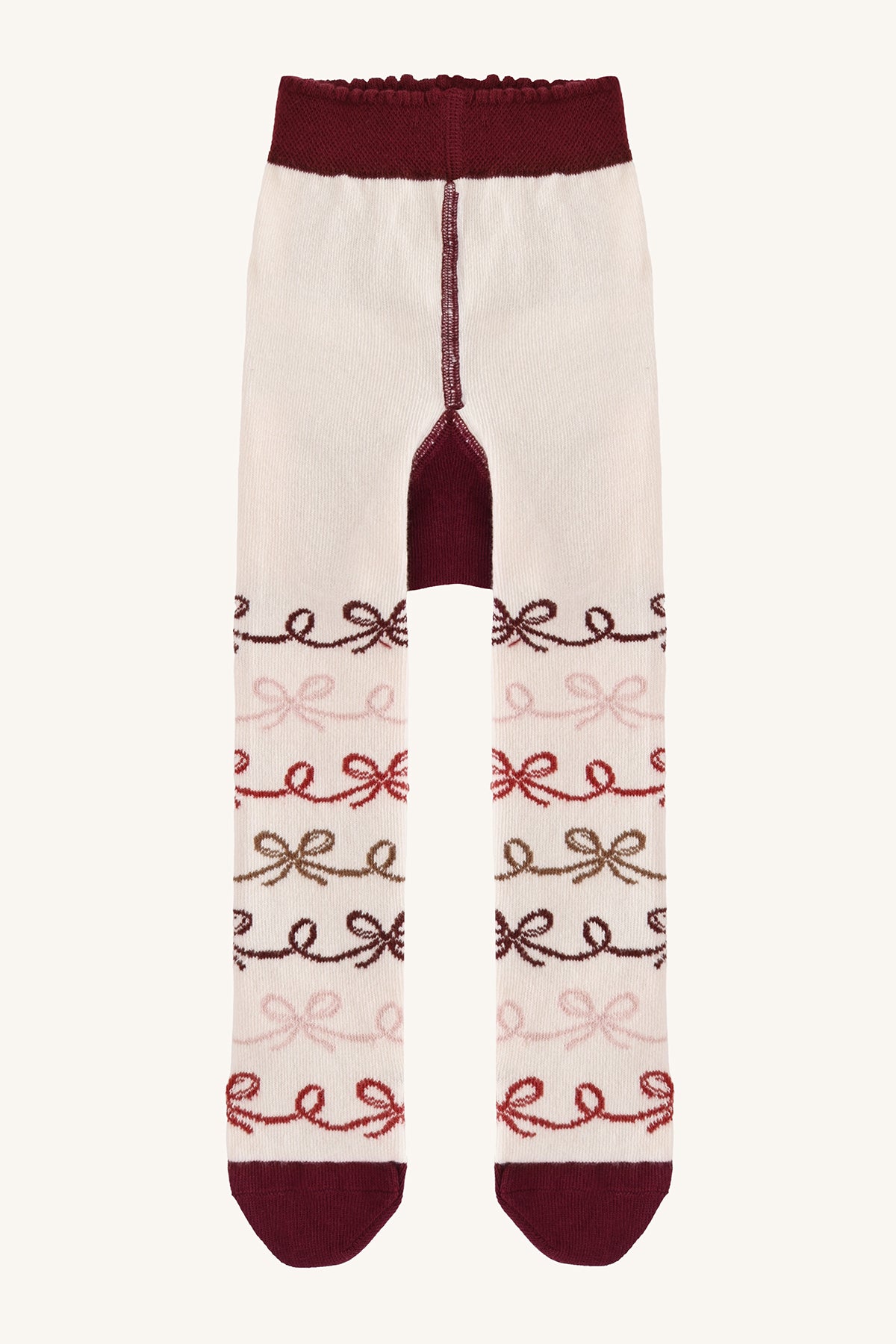 🧦 Hust & Claire – Crèmekleurige kousenbroek met strikjesmotief 🎀