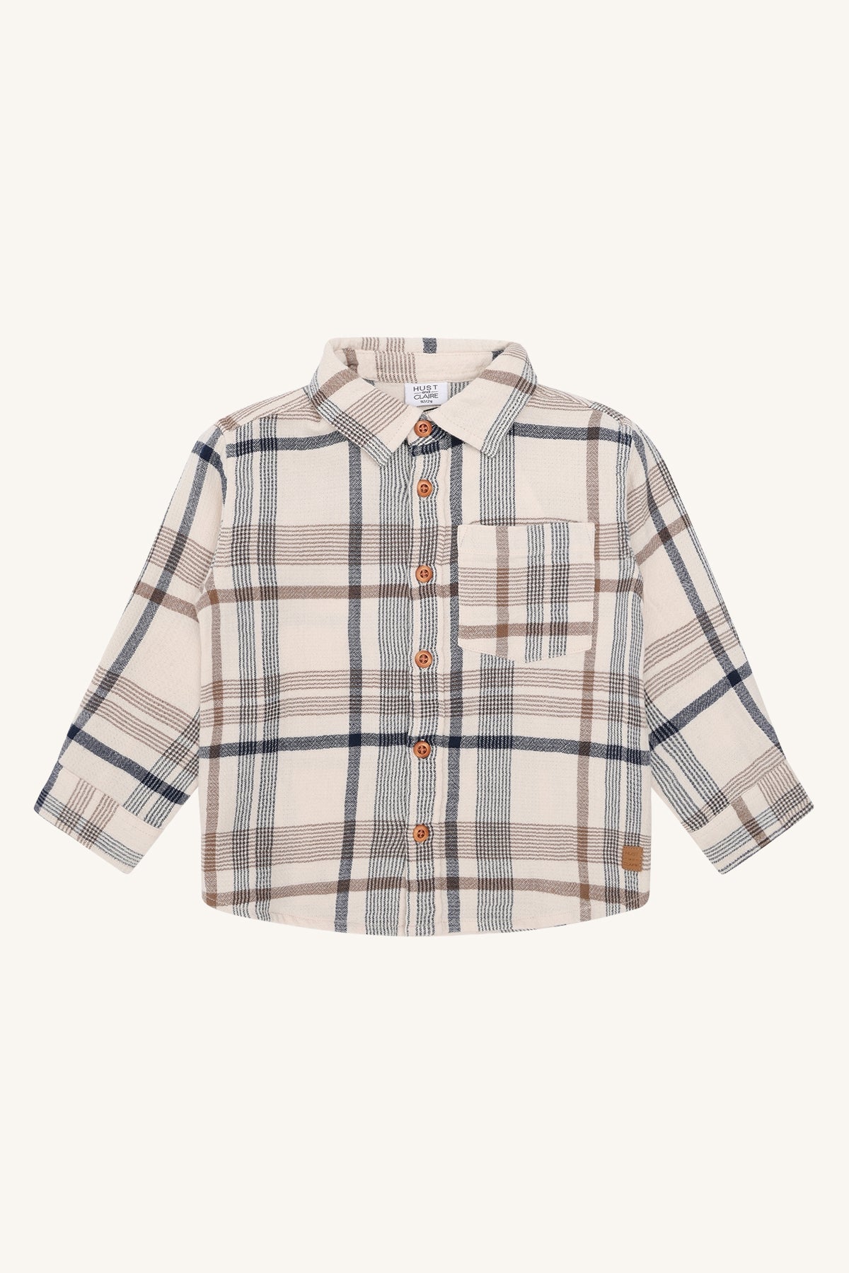 🤎 Hust & Claire – Zacht geruit hemd in beige en blauw 👔✨