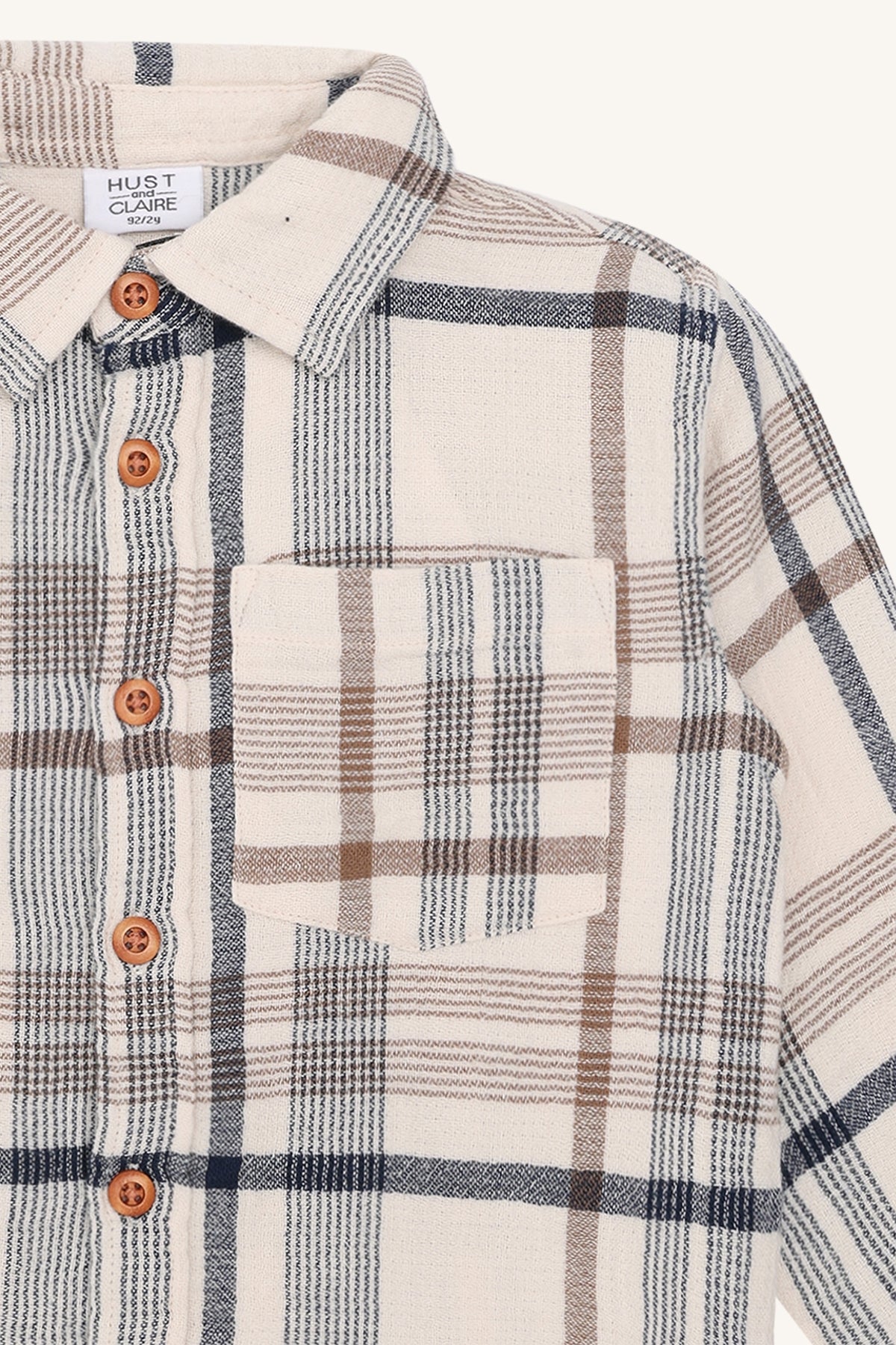 🤎 Hust & Claire – Zacht geruit hemd in beige en blauw 👔✨