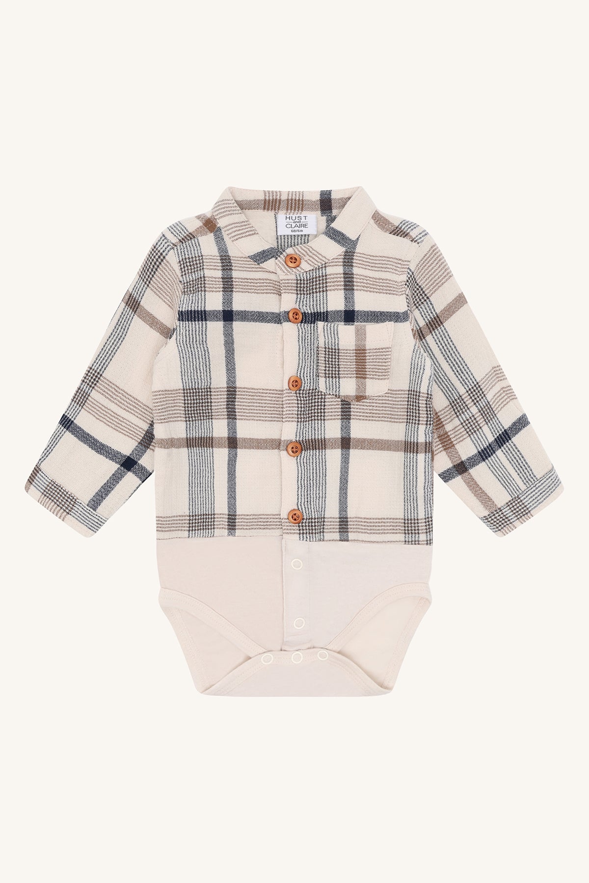 🩶 Hust & Claire – Geruit hemdrompertje met lange mouwen 🤎✨