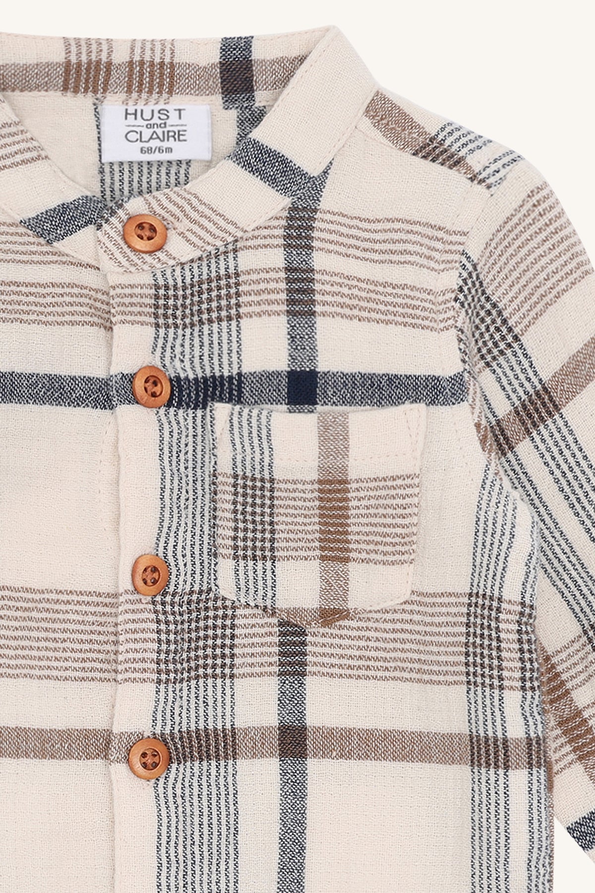 🩶 Hust & Claire – Geruit hemdrompertje met lange mouwen 🤎✨