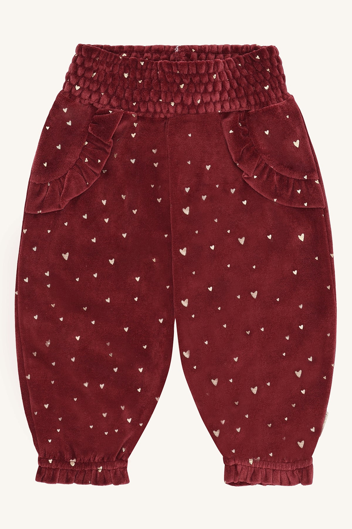 ❤️ Hust & Claire – Fluwelen broekje met gouden hartjes (bordeaux) ✨