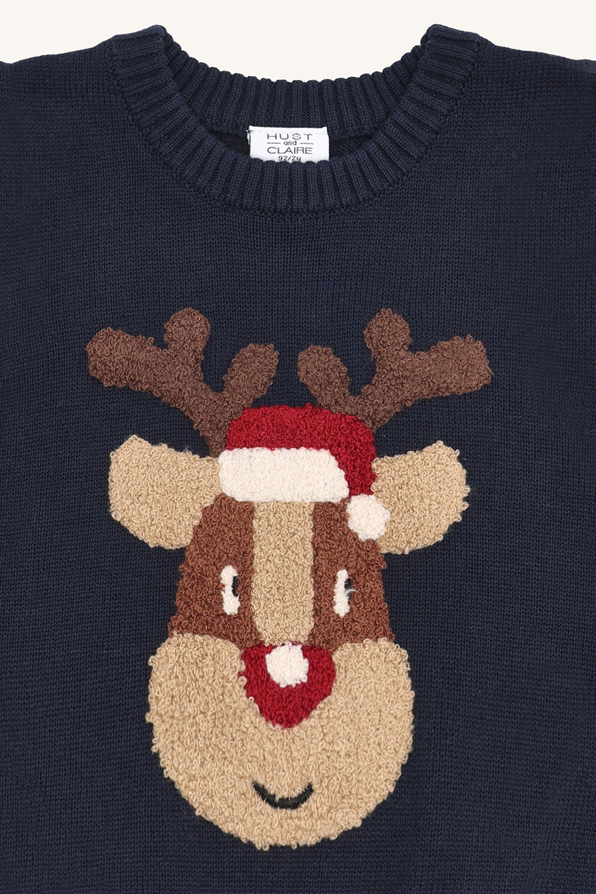 🦌 Hust & Claire – Navy Gebreide Kerstdebardeur met rendier 🎅✨