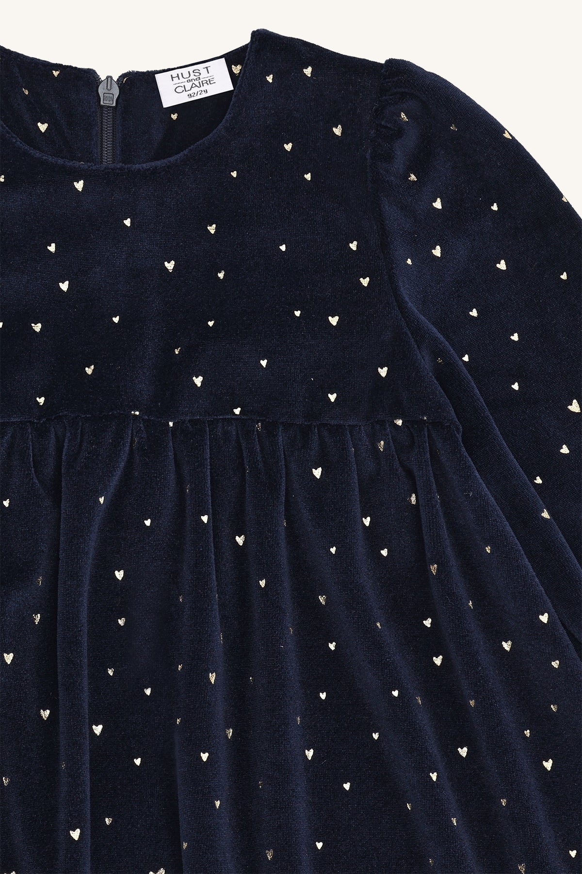 💙 Hust & Claire – Fluwelen feestjurk met gouden hartjes ✨