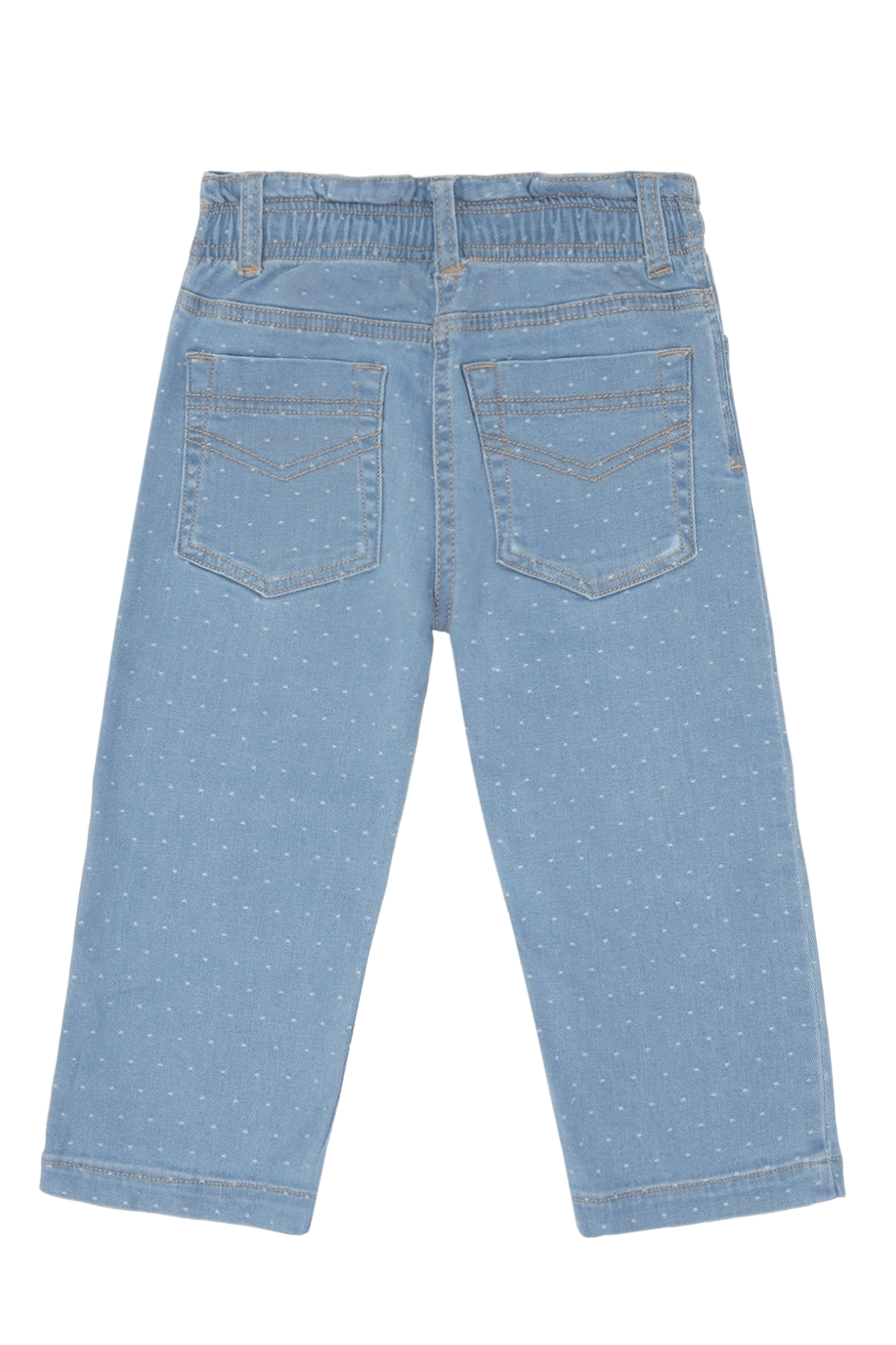 💙 Denim Broekje met Stipjes & Hartje – zacht, lief & comfortabel
