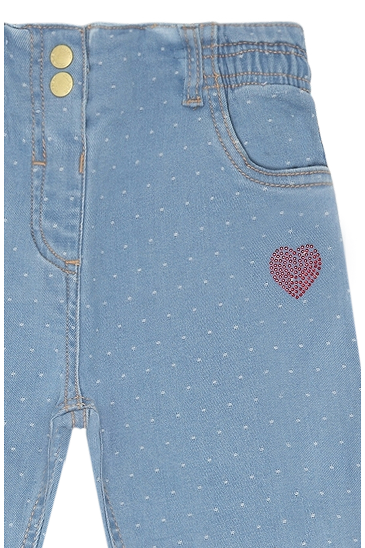 💙 Denim Broekje met Stipjes & Hartje – zacht, lief & comfortabel