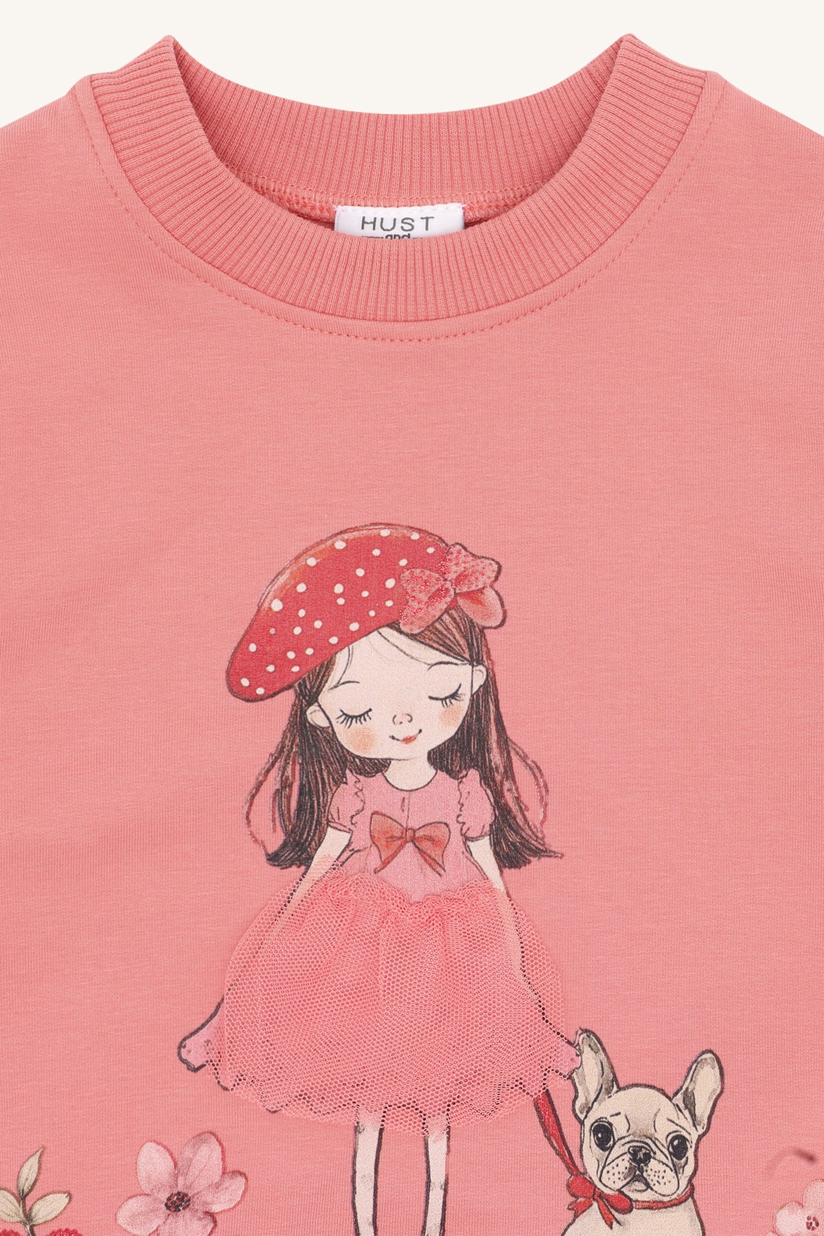 🍓👧 Strawberry Girl Sweater – Roze Meisjessweater met Tulle & Illustratie