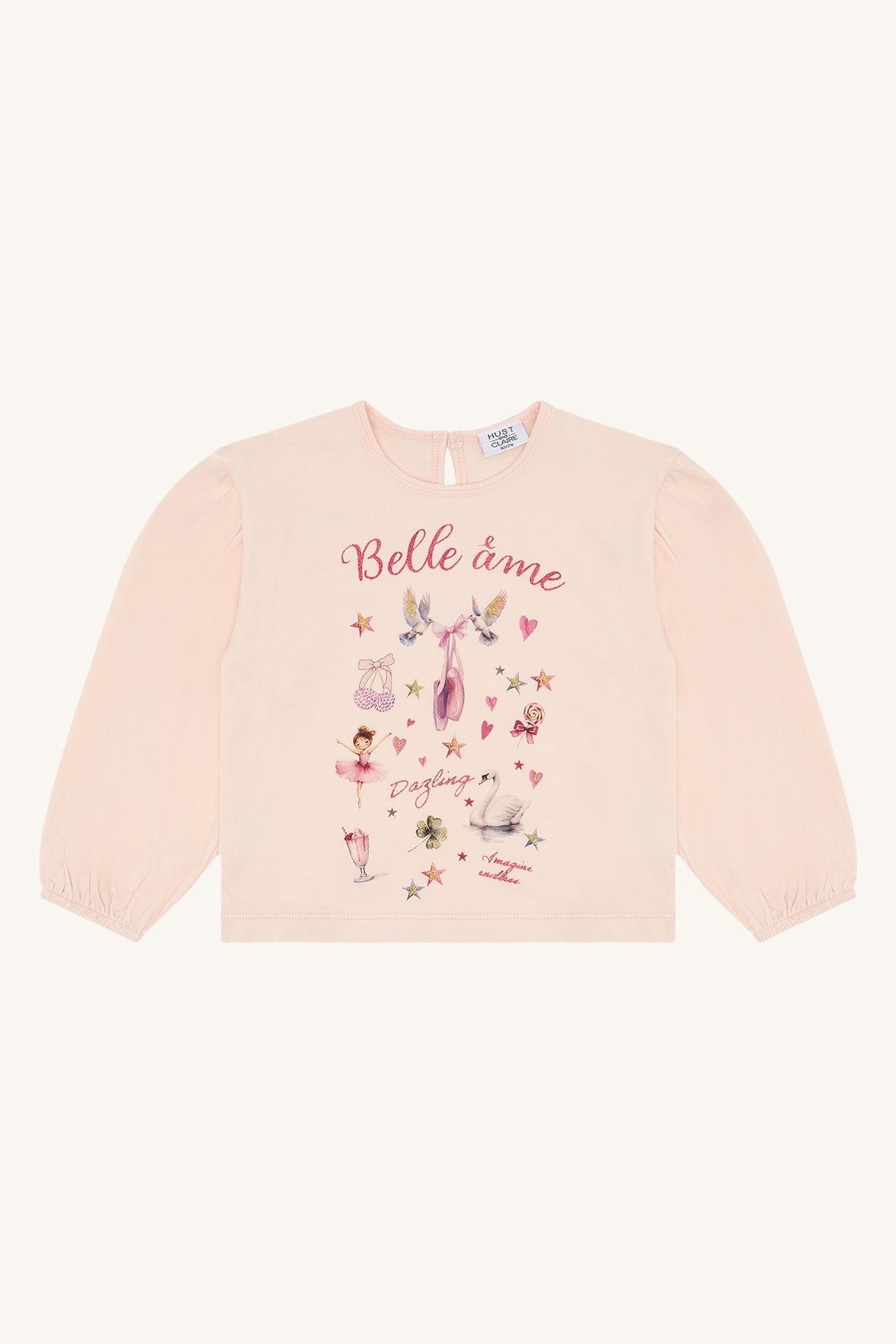 🩰✨ Belle Âme Ballet Top – Lichtroze Meisjesshirt met Dromerige Print