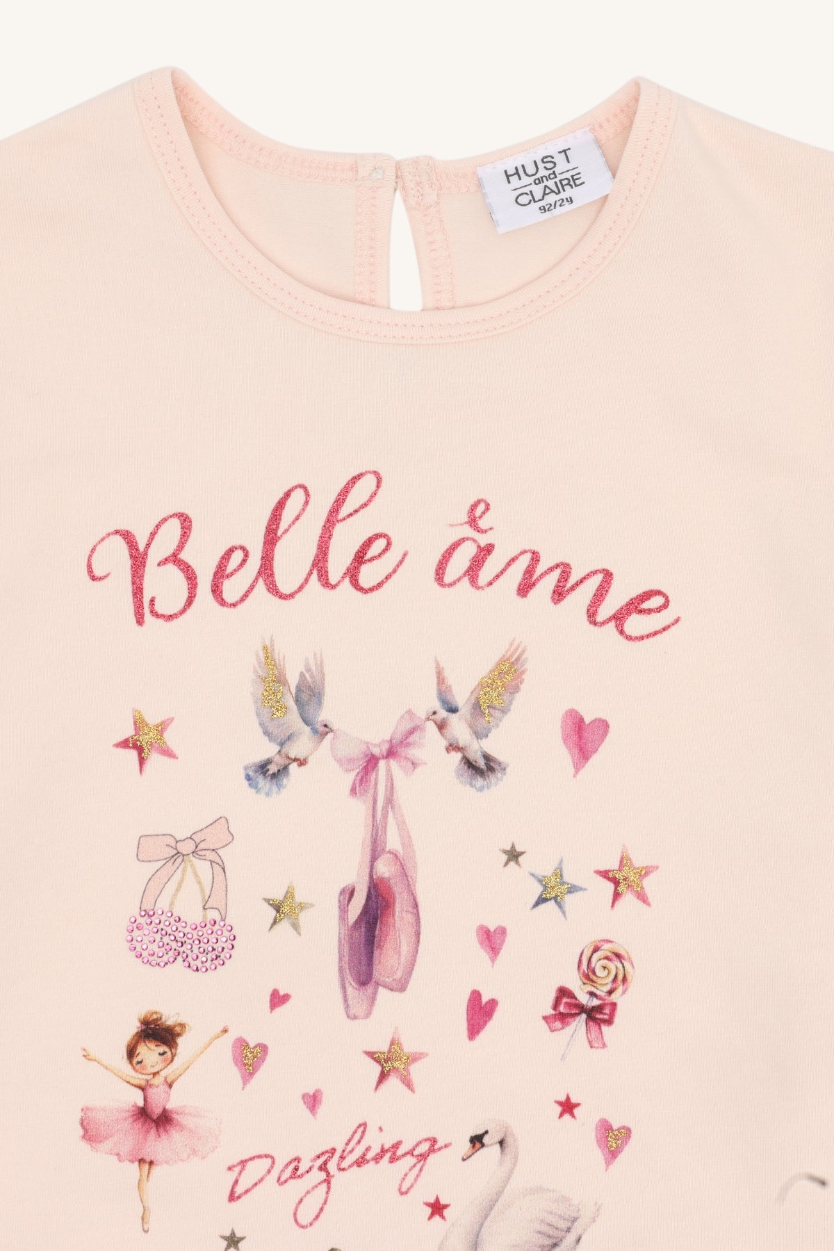 🩰✨ Belle Âme Ballet Top – Lichtroze Meisjesshirt met Dromerige Print