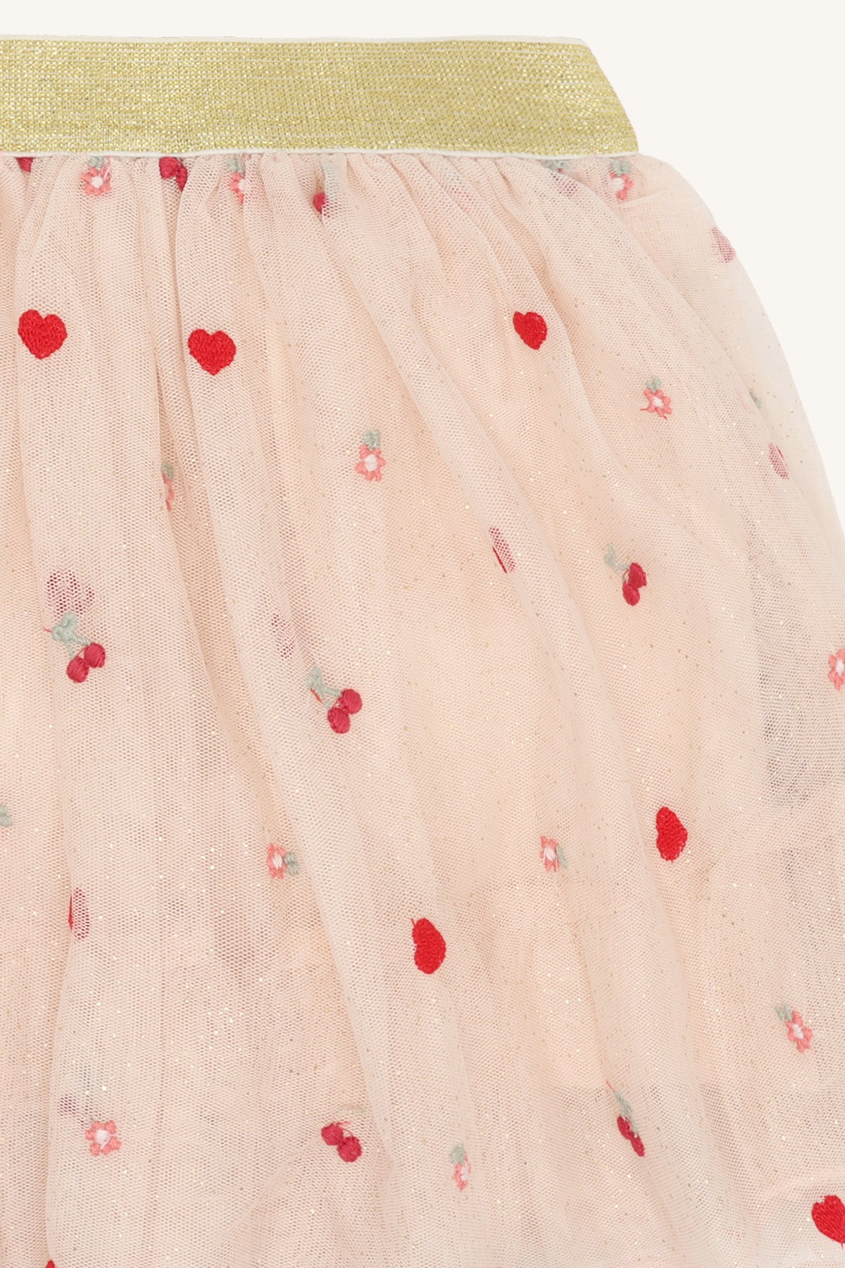 💕 Sweet Hearts & Cherries Tule Rok – Nude met Gouden Tailleband
