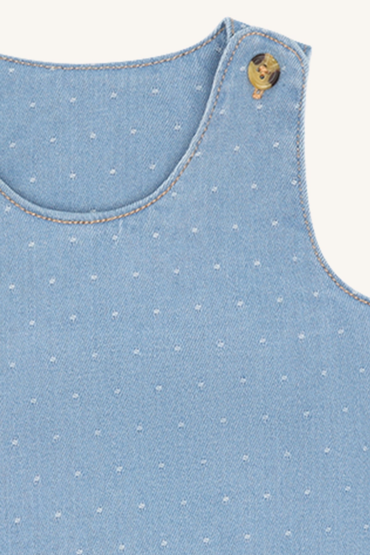 💙 Denim Jurkje met Stipjes & Ruches – zacht, lief & tijdloos