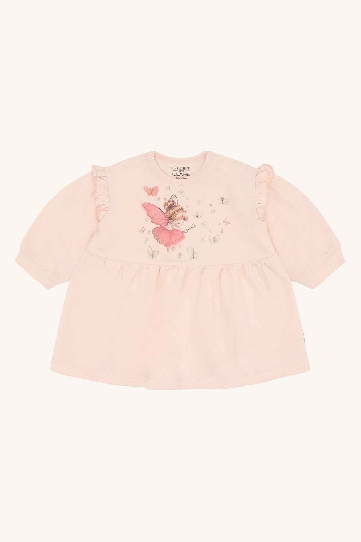 🧚‍♀️✨ Fairy Dreams Jurk – Lichtroze Babyjurk met Fee & Vlinders