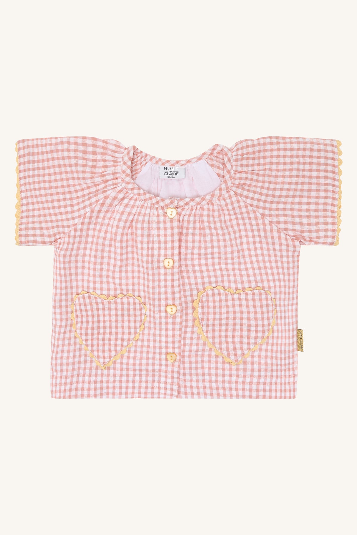 💗 Vichy Blouse met Hartjeszakjes – Peach Check | Hust & Claire