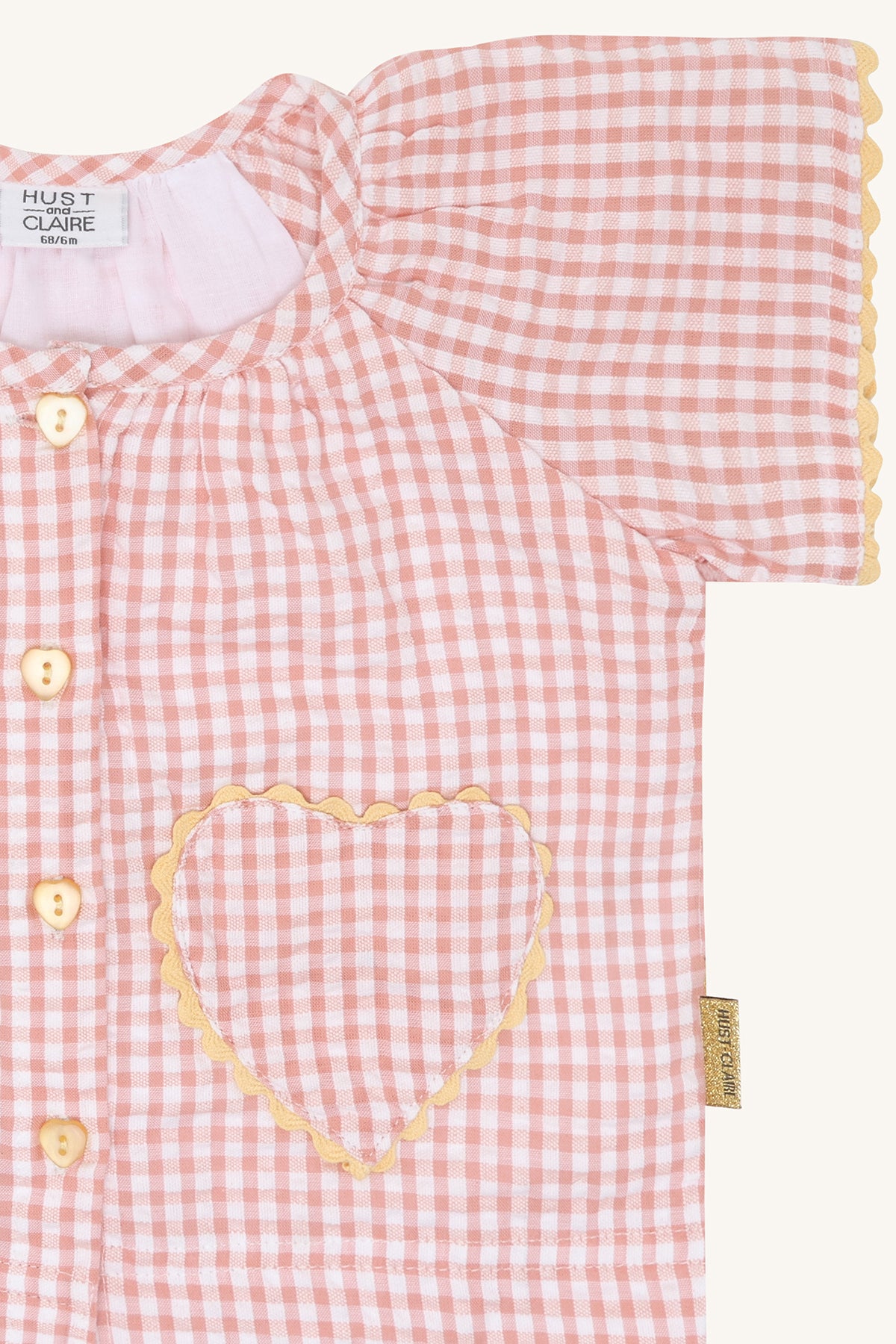 💗 Vichy Blouse met Hartjeszakjes – Peach Check | Hust & Claire