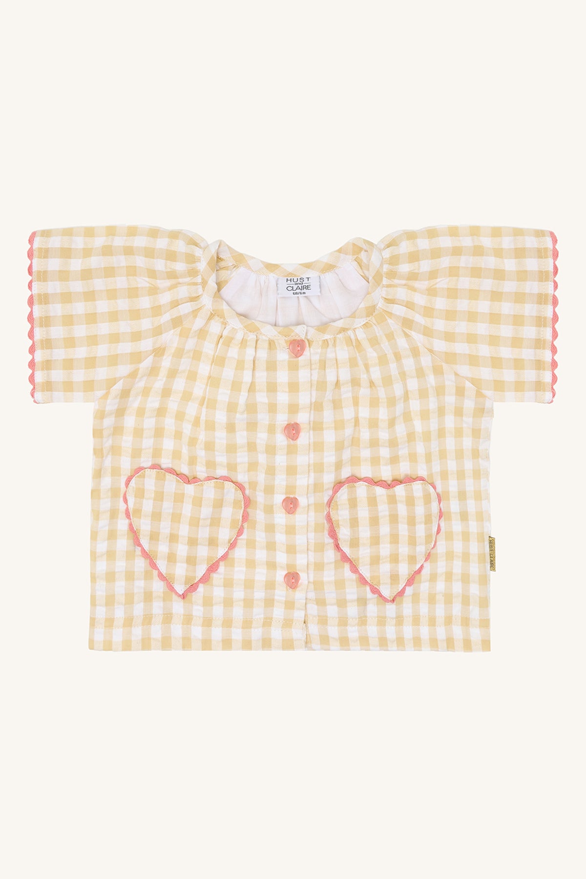 💛 Vichy Blouse met Hartjeszakjes – Sunny Lemon | Hust & Claire