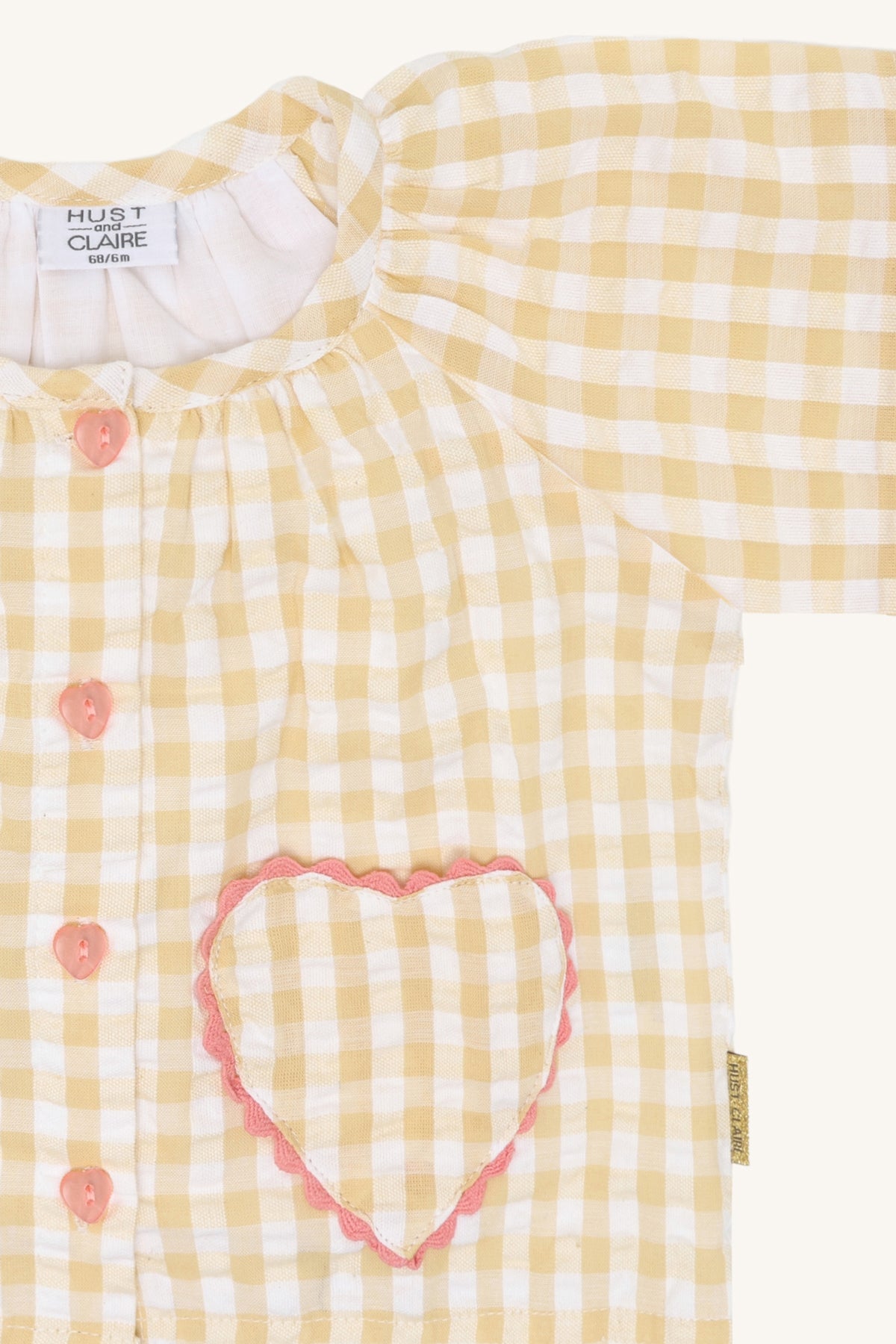💛 Vichy Blouse met Hartjeszakjes – Sunny Lemon | Hust & Claire