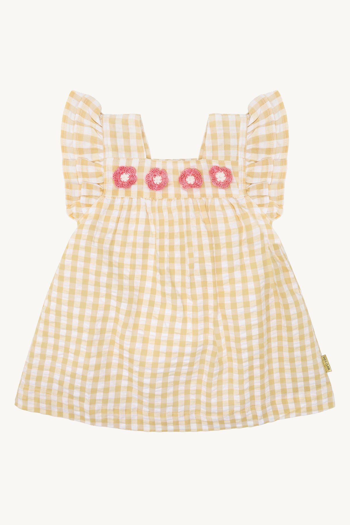 ☀️ Vichy Jurkje met Gehaakte Bloemetjes – Sunny Yellow | Hust & Claire