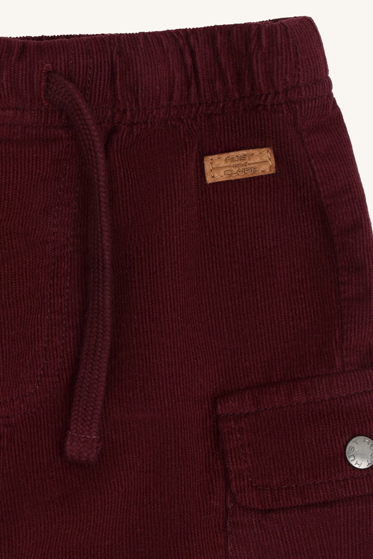 🍂 Hust & Claire ribfluwelen cargobroek – Red Chocolate