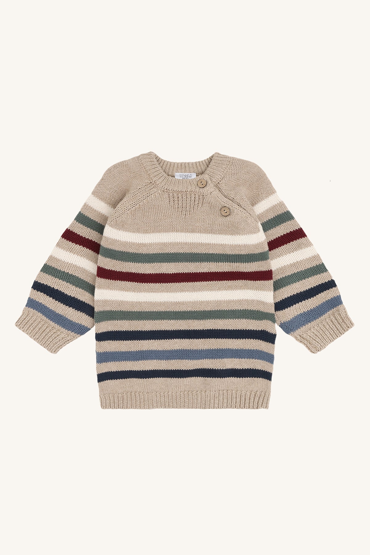 🧶 Hust & Claire HCPilou gebreide trui met streepjes – Beige Melange