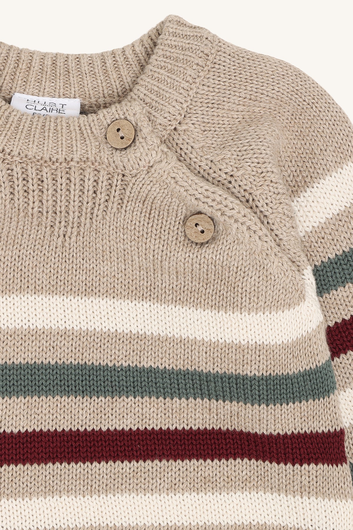 🧶 Hust & Claire HCPilou gebreide trui met streepjes – Beige Melange