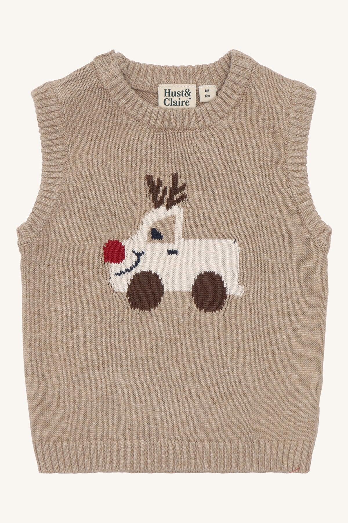 🦌 Hust & Claire Perry Reindeer – Schattige gebreide spencer met rendiertje in beige