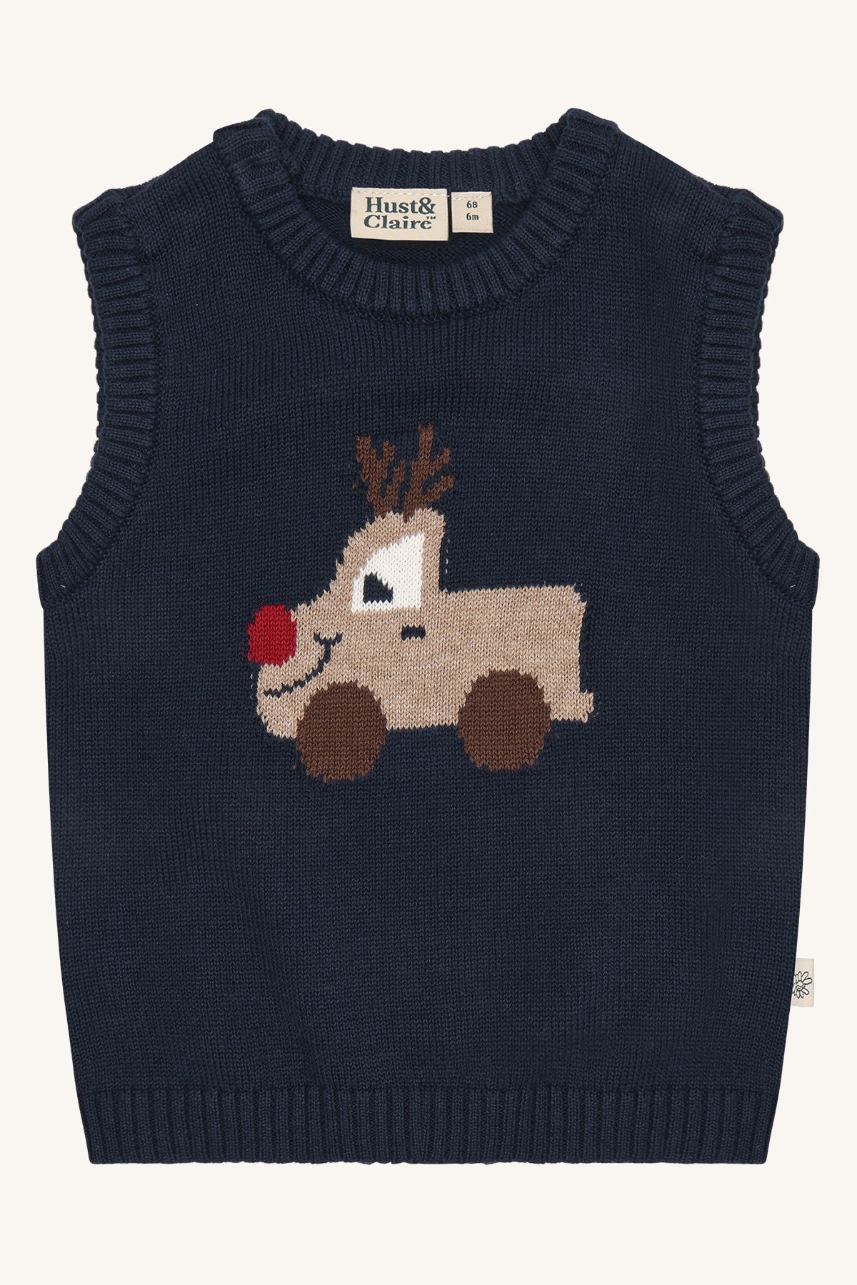 🦌 Hust & Claire Perry Reindeer – Schattige gebreide spencer met rendiertje in donkerblauw
